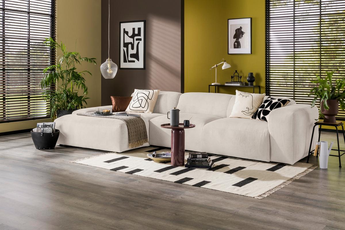 Ecksofa Hannah Creme170x343 Cm - Creme/Schwarz, Design, Textil (170/343cm) - MID.YOU