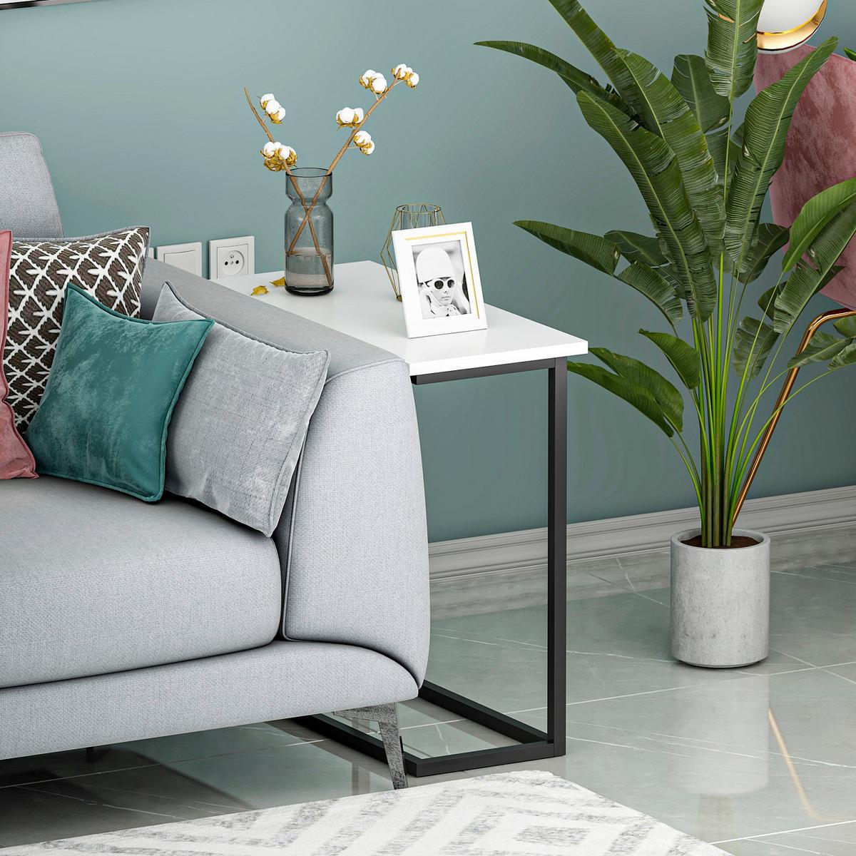 Beistelltisch Narin Weiß B: 64 cm - Schwarz/Weiß, Design, Holzwerkstoff/Metall (64/30/62cm) - Livetastic