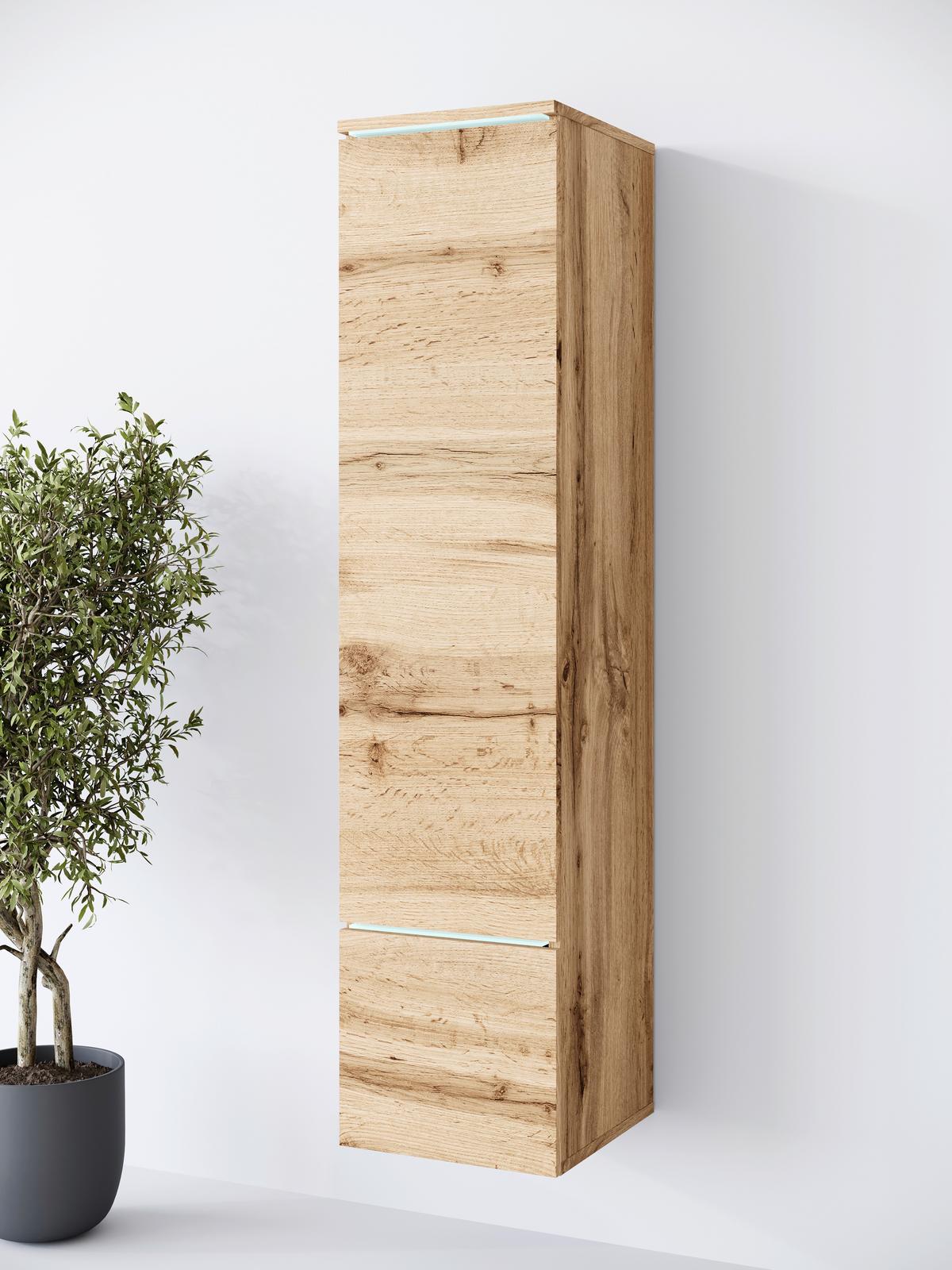 Hochschrank Vera Eiche Wotan Dekor B: 30cm - Eiche Wotan/Grau, Design, Holzwerkstoff (30/130/33cm) - Livetastic