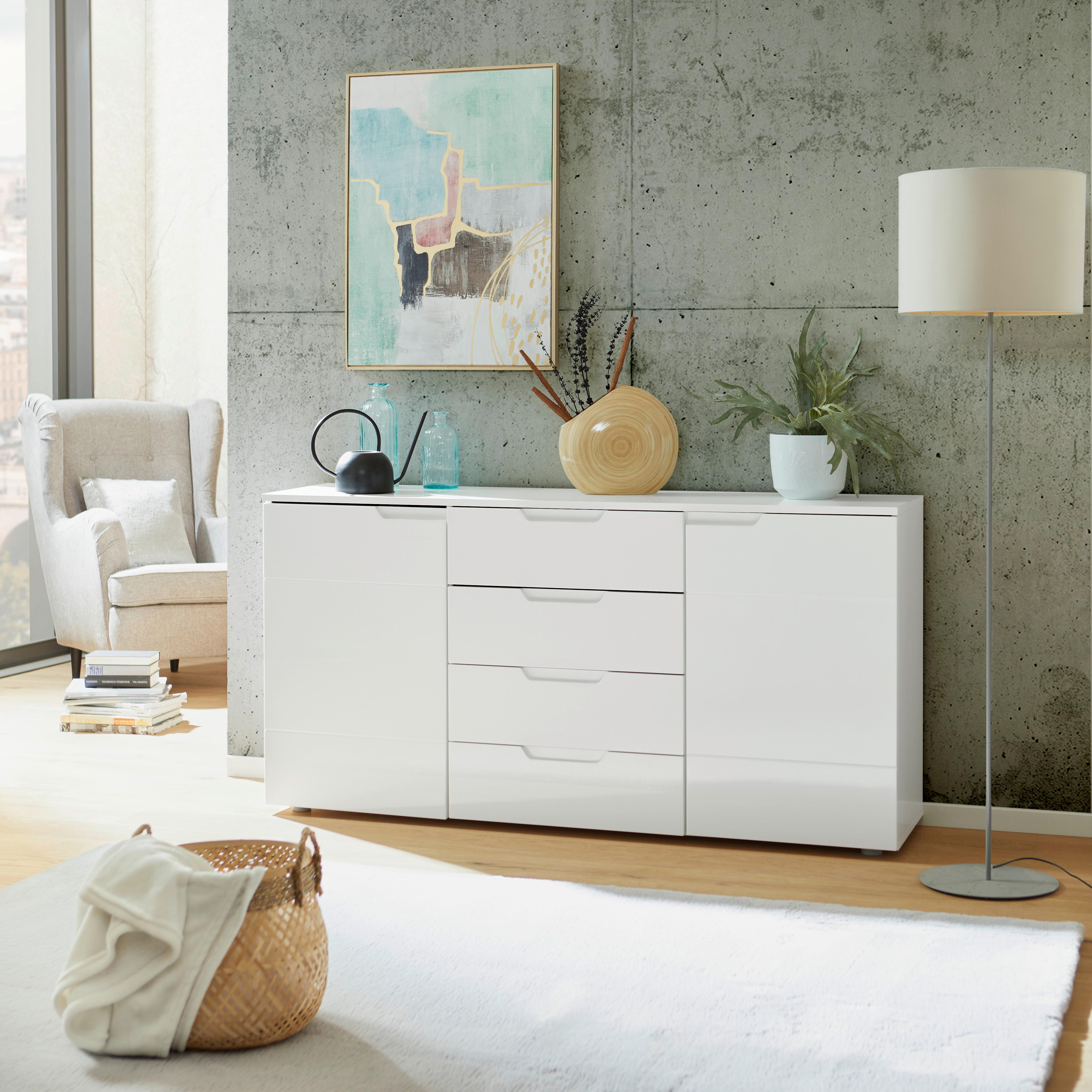 Kommode 160cm Hilton, Weiß Hilton - Weiß Hochglanz/Weiß, MODERN, Holzwerkstoff (160/81,4/40cm)