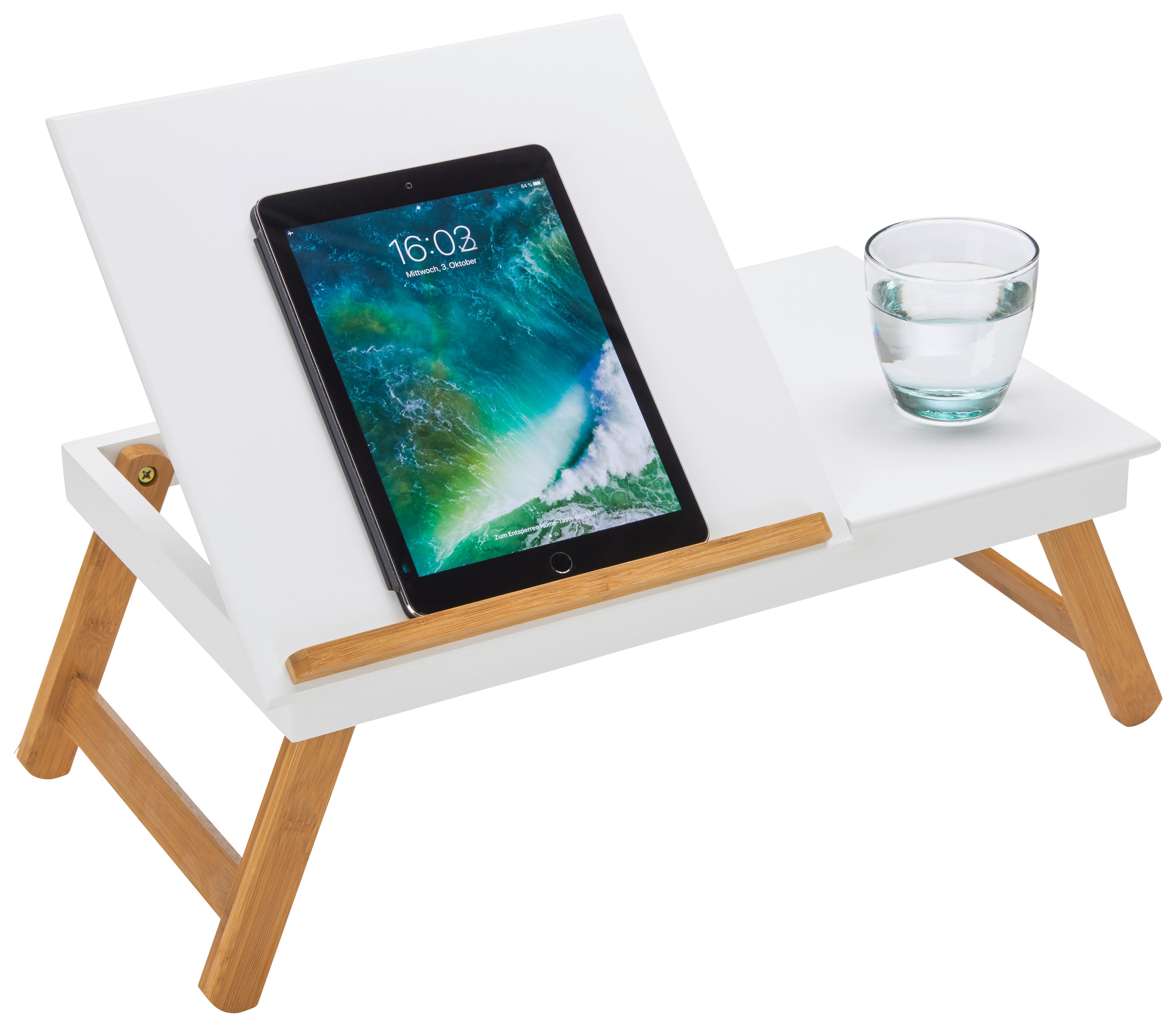 Stůl na notebook BOOK - bílá/přírodní barvy, Lifestyle, dřevo (53/20,5-43/33cm) - Mömax