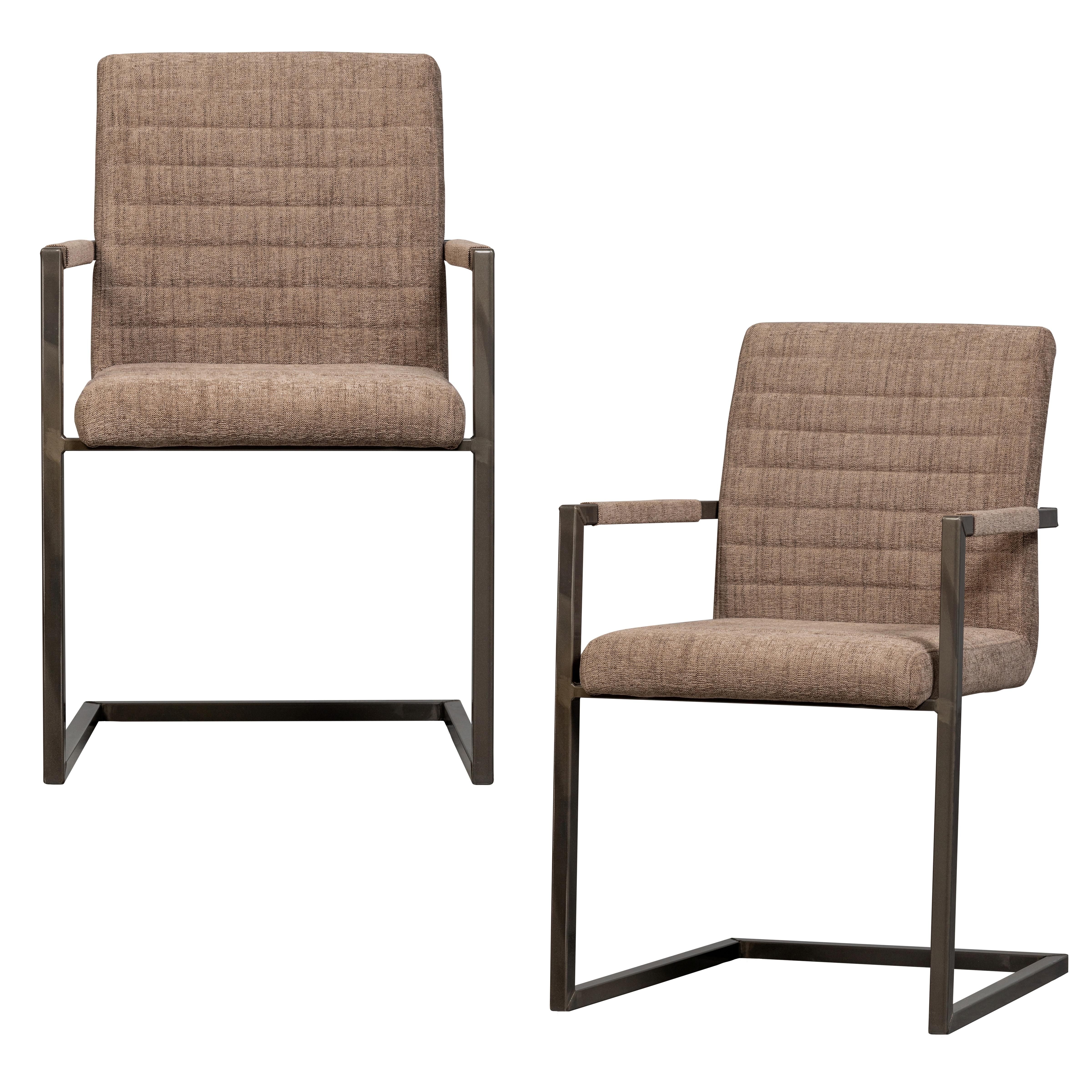 Armlehnstuhl-Set Bas Braun B: 54cm - Schwarz/Braun, MODERN, Textil/Metall (54/87/62cm) - Livetastic