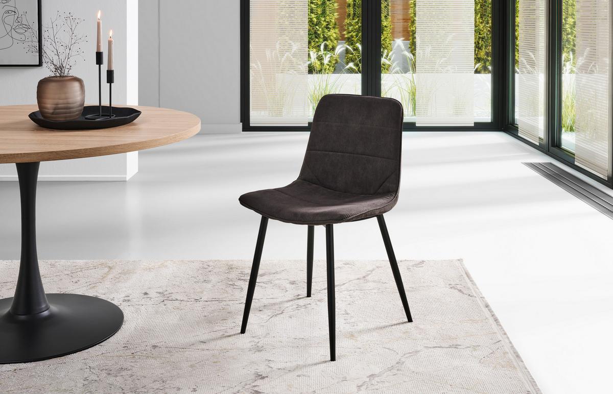 Stuhl Losanna - Dunkelgrau/Schwarz, MODERN, Textil/Metall (47/84/52cm) - Livetastic