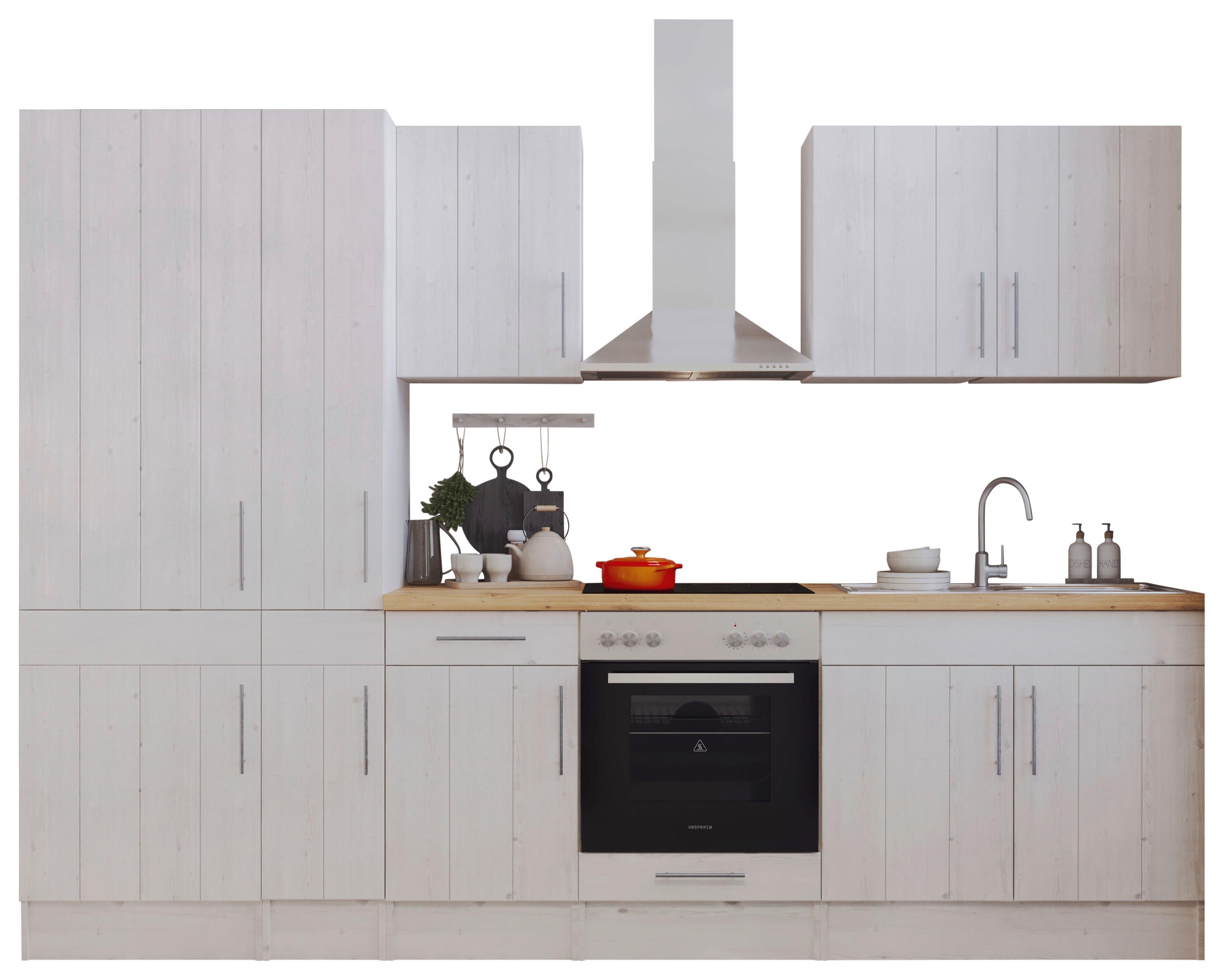 Küchenzeile Mit Geräten 300 Cm Weiß/lärche Dekor - Wildeiche/Lärchefarben, ROMANTIK / LANDHAUS, Holzwerkstoff (300cm) - Respekta