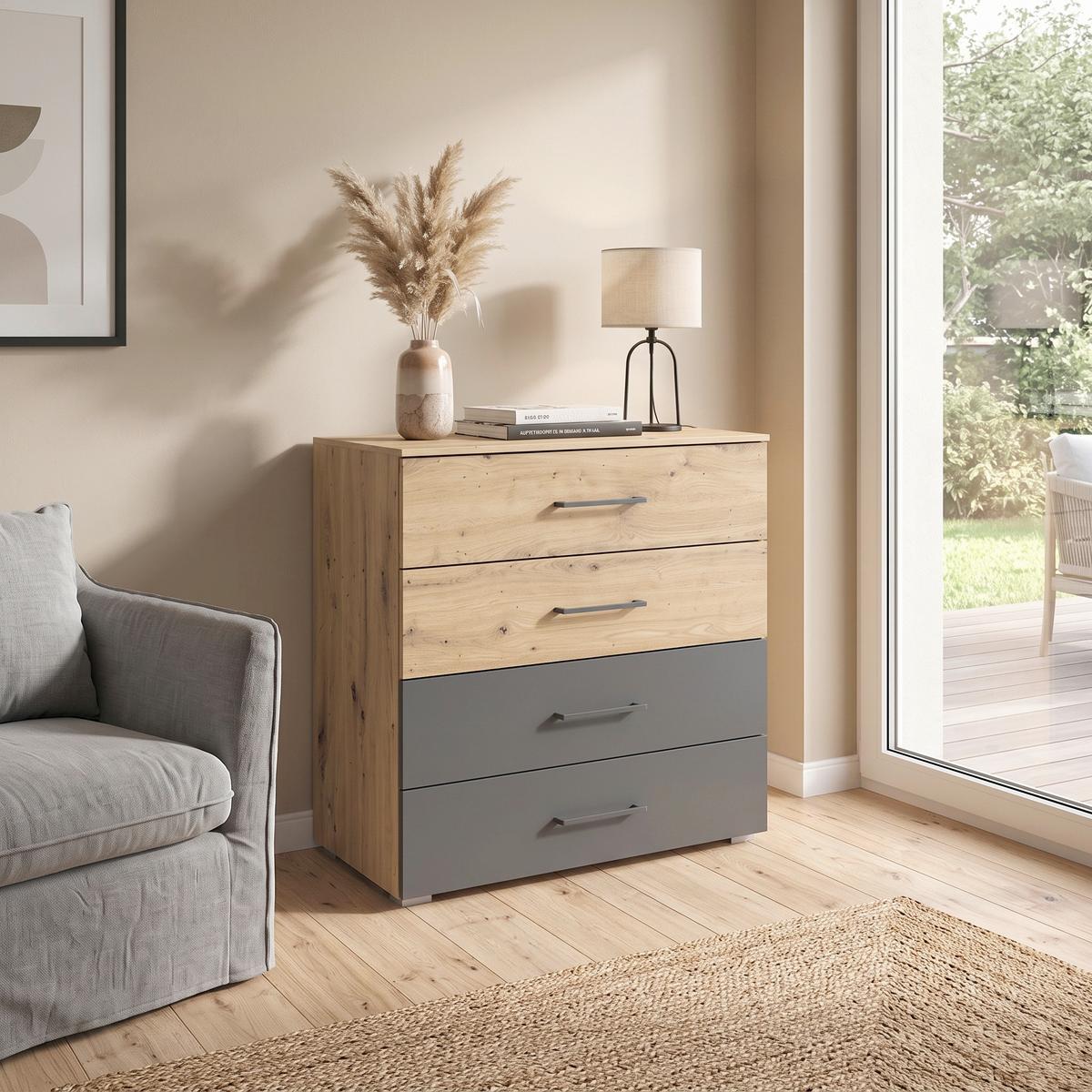 Kommode Bilbao Extra Eiche Artisan/Grau B: 80 cm - Eiche Artisan/Grau, MODERN, Holzwerkstoff (80/81/42cm) - Rauch Möbel