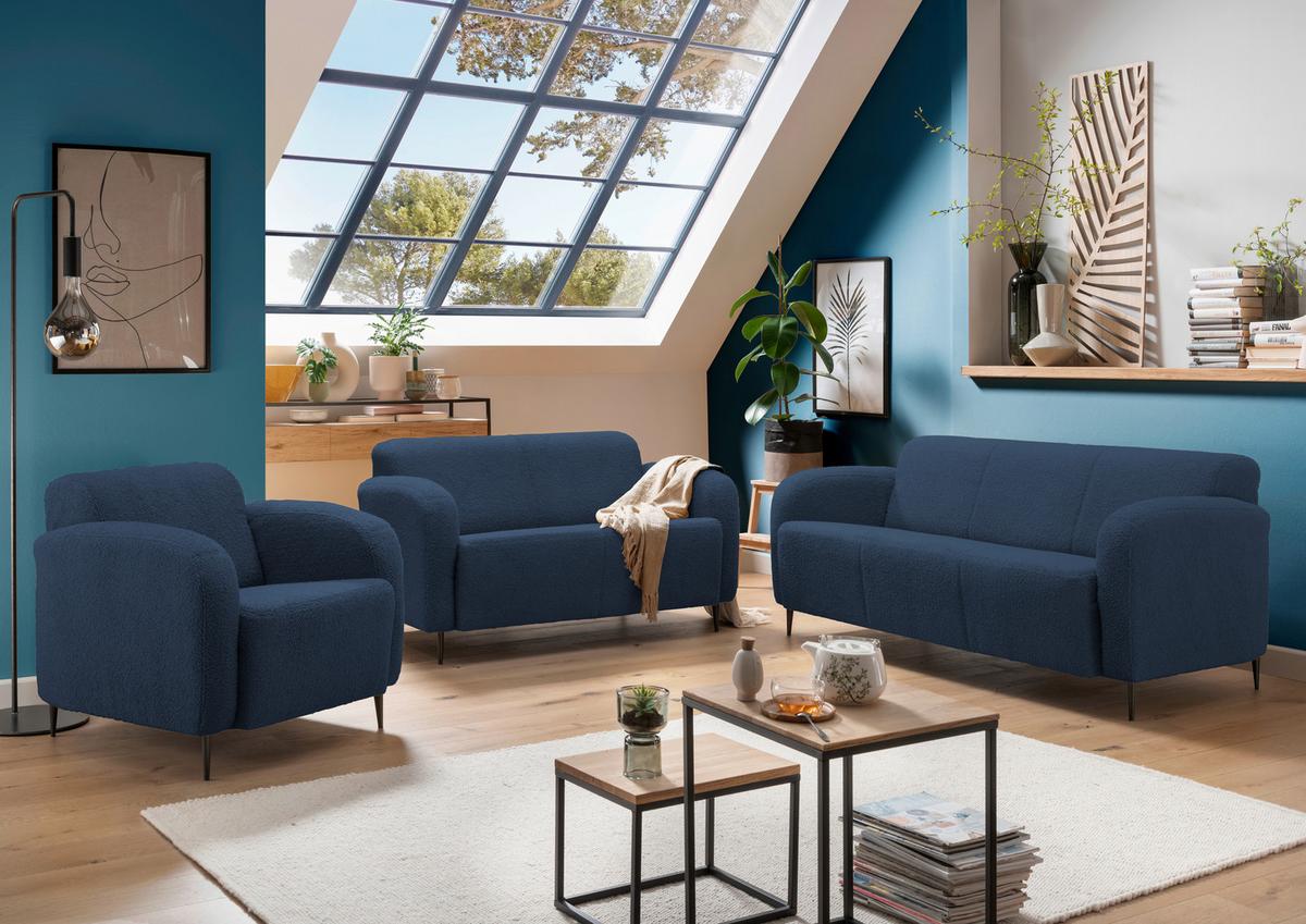 Polstersessel mit Armlehnen Marone Blau Teddystoff - Blau/Schwarz, MODERN, Textil (85/76/90cm) - Livetastic