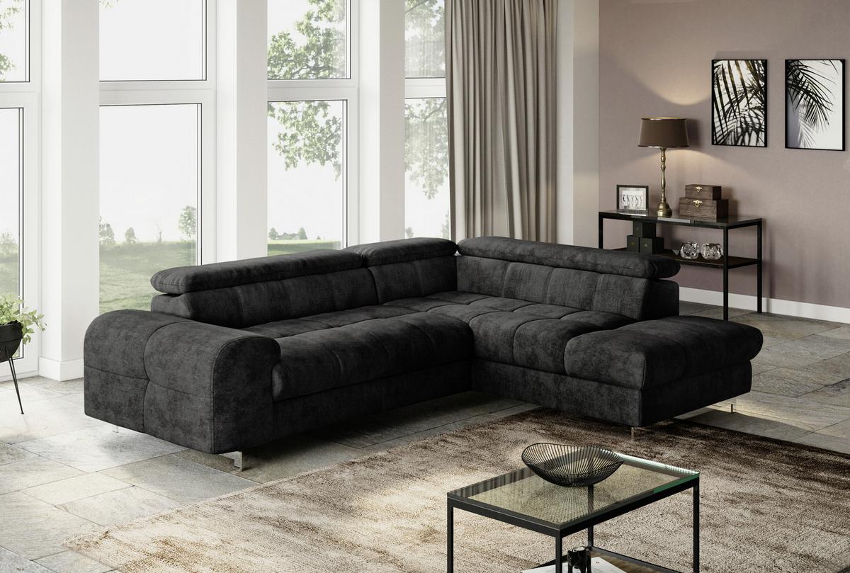Ecksofa Mit Schlaffunktion Cloud + Schwarz - Chromfarben/Schwarz, KONVENTIONELL, Textil (206/257cm) - Livetastic
