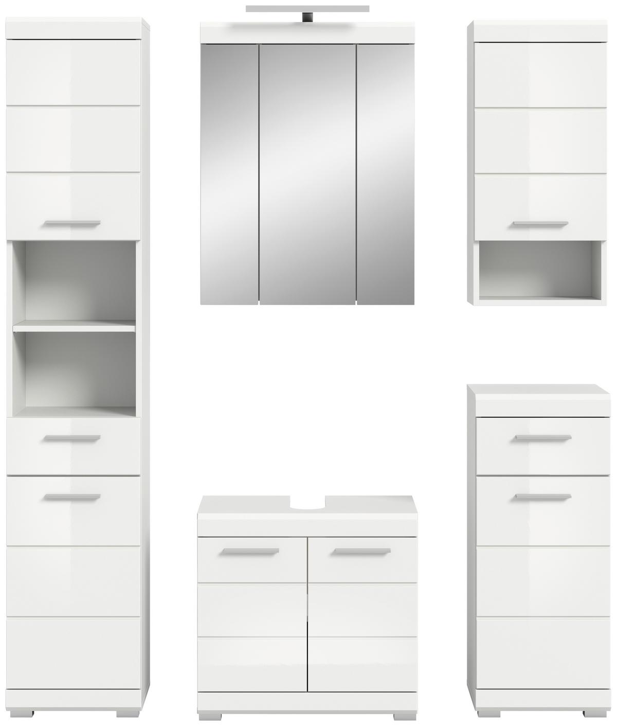 Badezimmer Scout Weiß B: 134 Cm - Weiß Hochglanz/Silberfarben, MODERN, Glas/Holzwerkstoff (134cm) - MID.YOU