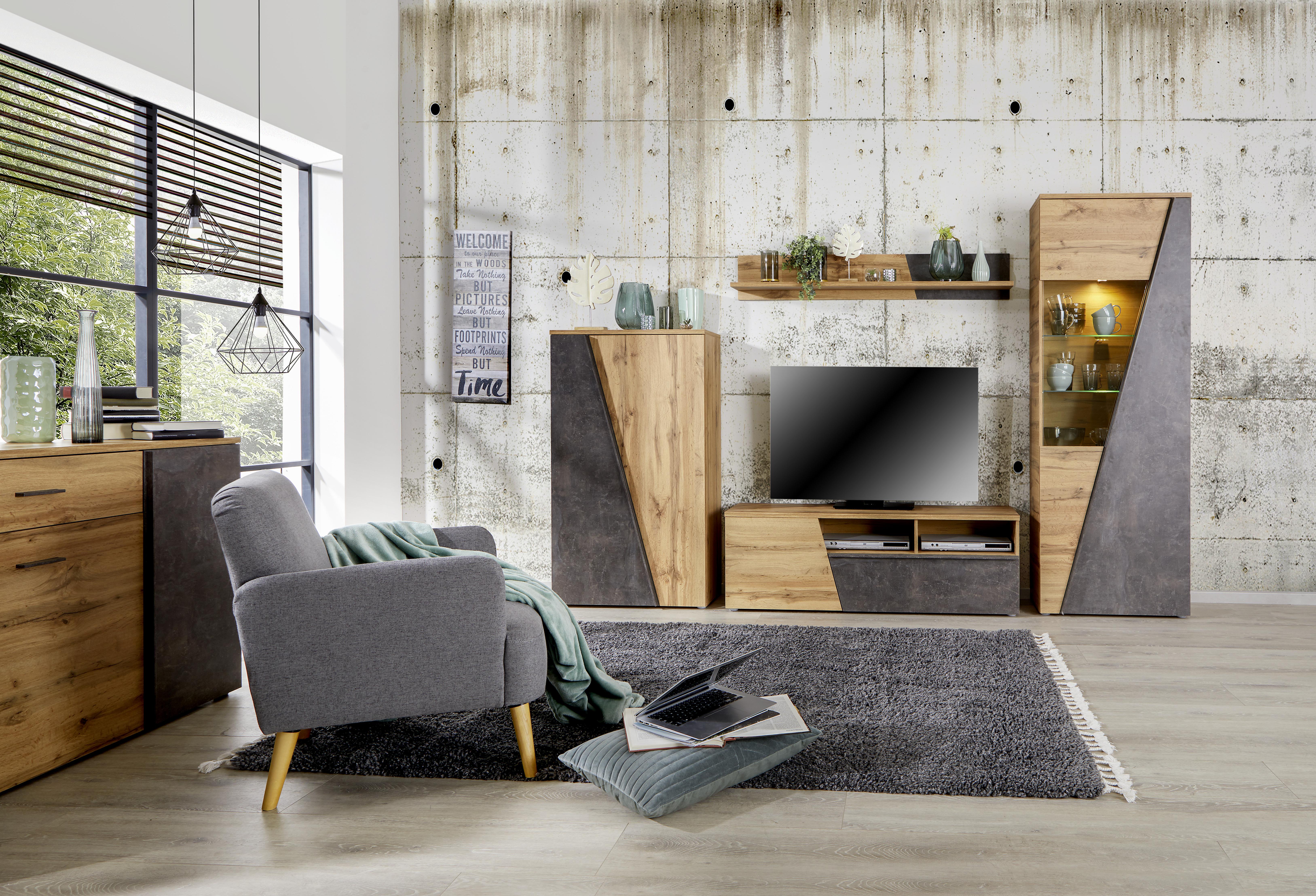 Sideboard B: 150 cm Venedig, Wotan Eiche Dekor/Betonoptik - Eichefarben/Dunkelgrau, MODERN, Holzwerkstoff (150/87/40cm)