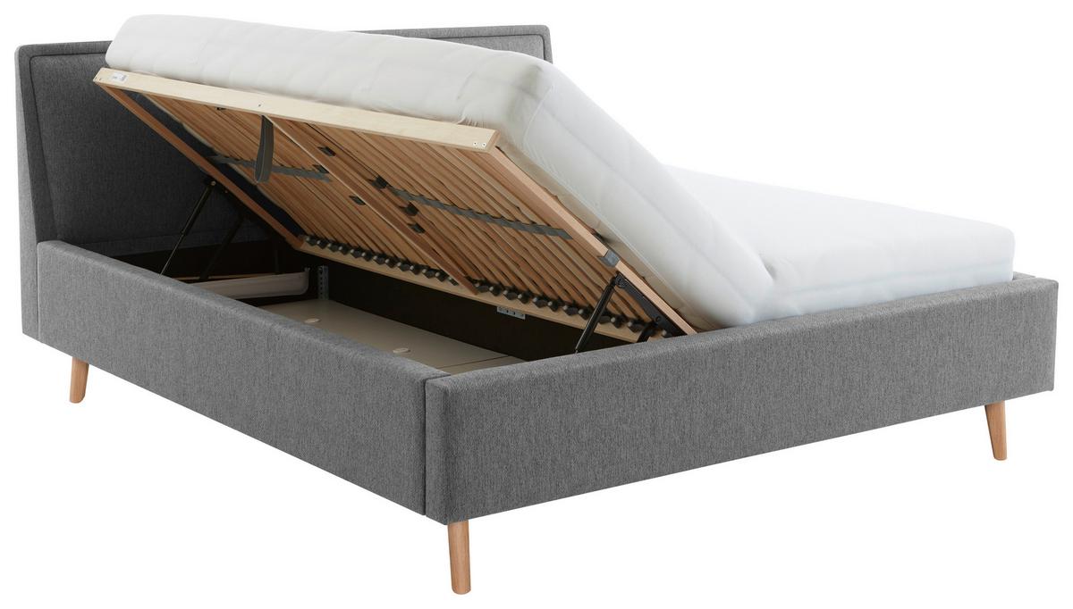 Polsterbett mit Bettkasten 140x200 cm Frieda Grau - Eichefarben/Grau, MODERN, Holz/Textil (140/200cm) - Livetastic
