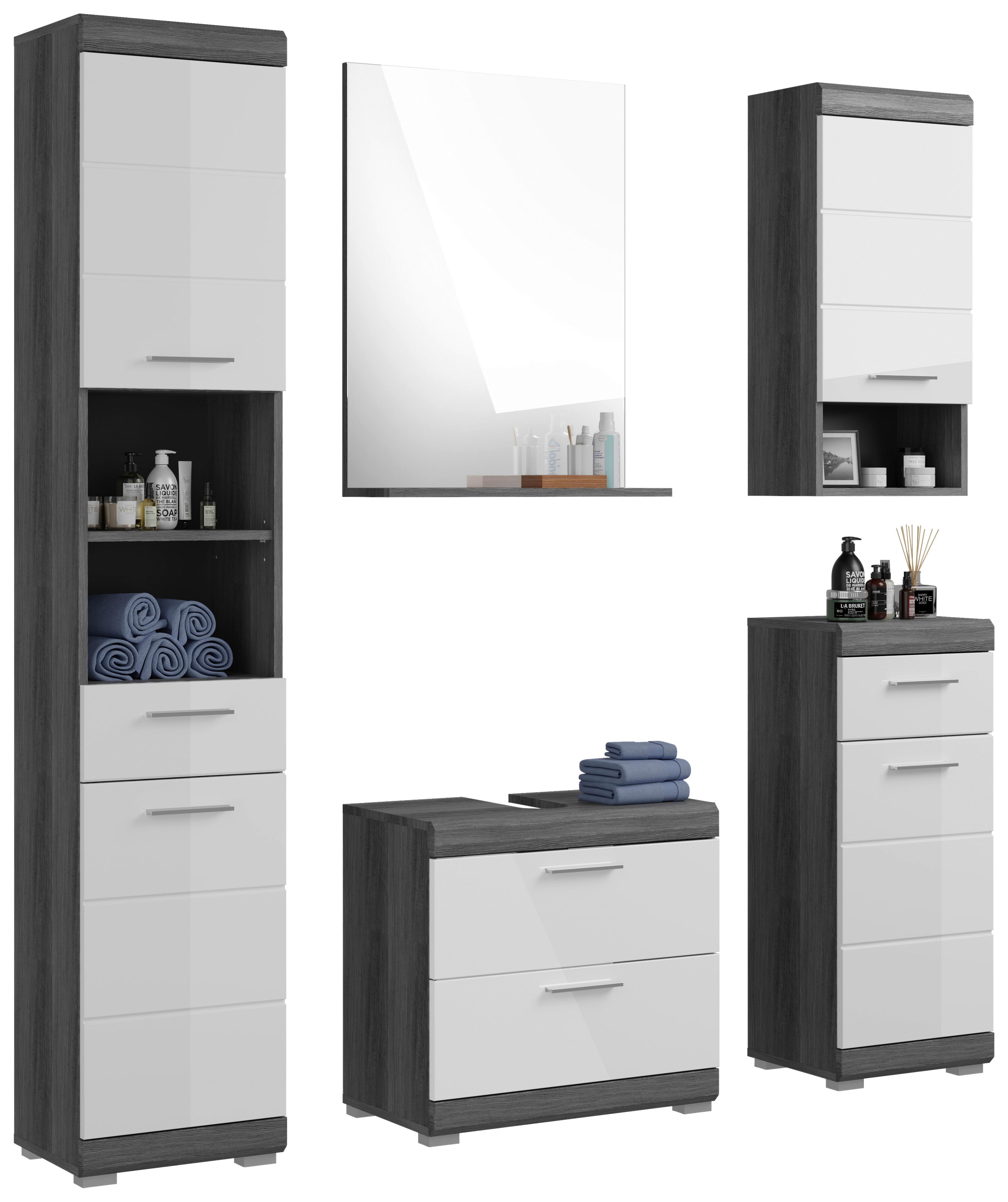 Badezimmer Scout - Weiß Hochglanz/Grau, MODERN, Holzwerkstoff (134cm) - MID.YOU