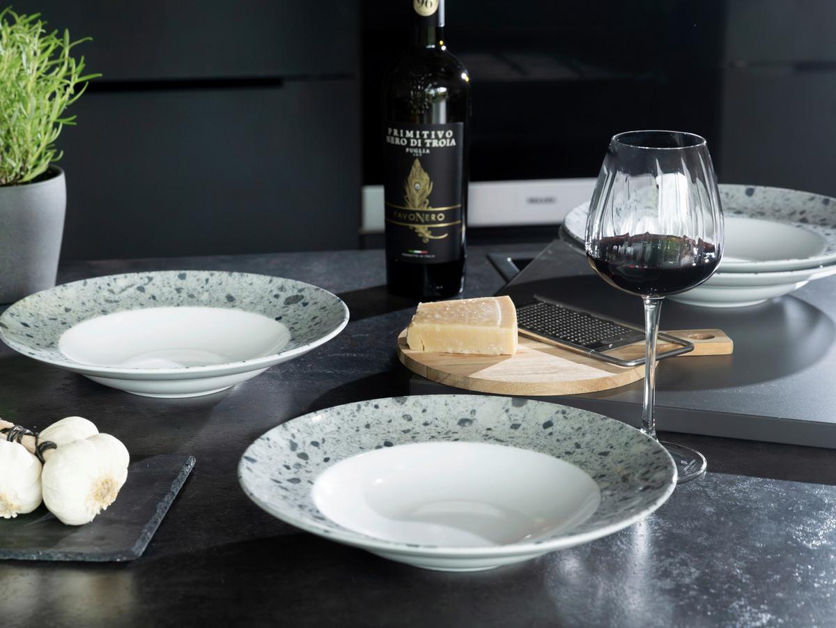 Pastateller Stone Collection Porzellan, Grau/Weiss, 4 Stück - Weiß/Grau, Basics, Keramik - Creatable