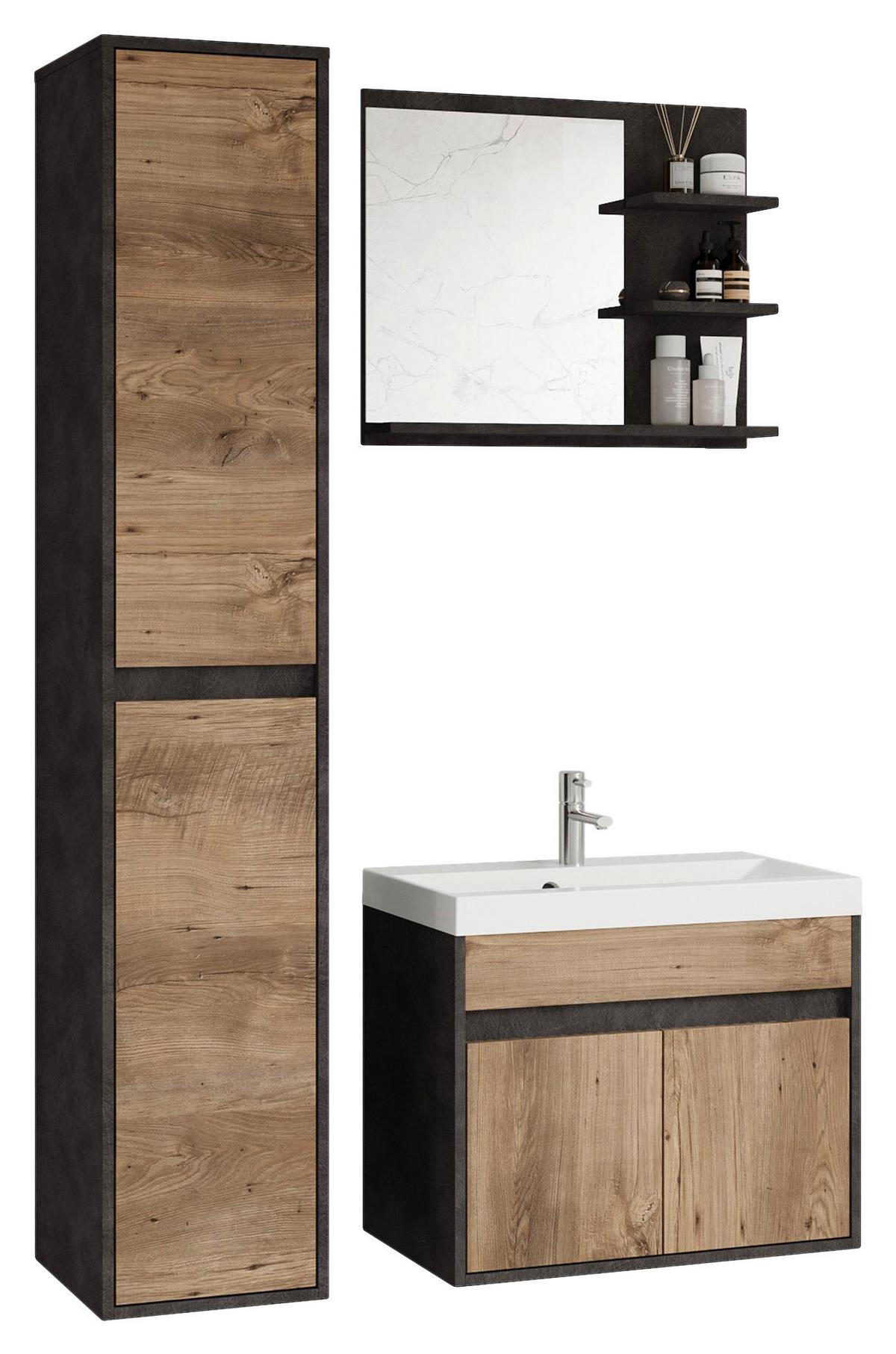 Badmöbel-Set 3-Tlg. Cyprus 90,2 cm Kastanienfarben - Kastanienfarben/Anthrazit, LIFESTYLE, Keramik/Holzwerkstoff (90,2cm) - P & B
