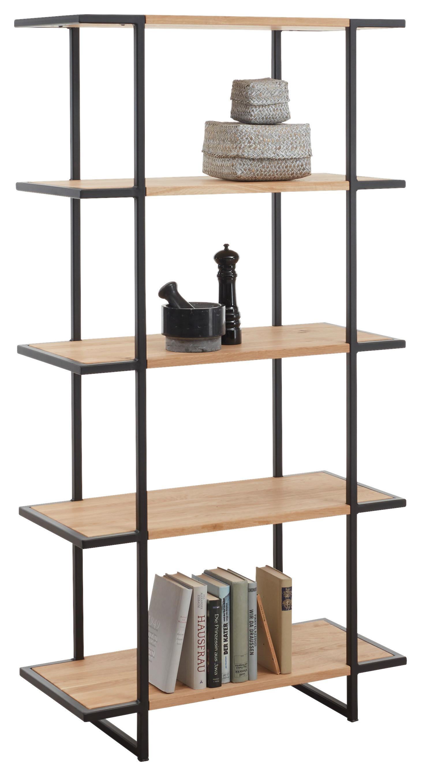 Regal Massivholz Francesco 3 B: 80 cm Eiche/Schwarz - Eichefarben/Schwarz, Natur, Holz/Metall (80/156/35cm) - Livetastic