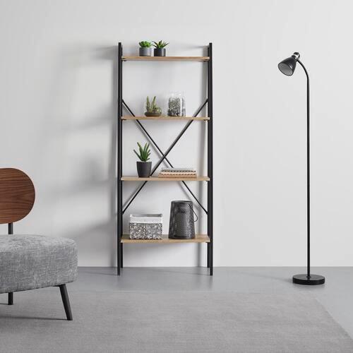 Regal GIORGIA 60 cm - černá/přírodní barvy, Moderní, kov/dřevo (60/148/32cm) - Bessagi Home