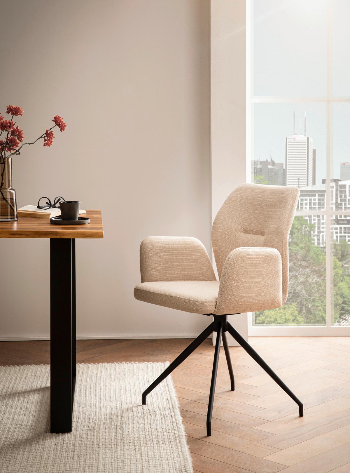 Armlehnstuhl Beige B: 59cm - Beige/Schwarz, MODERN, Textil/Metall (59/88/58cm) - Livetastic