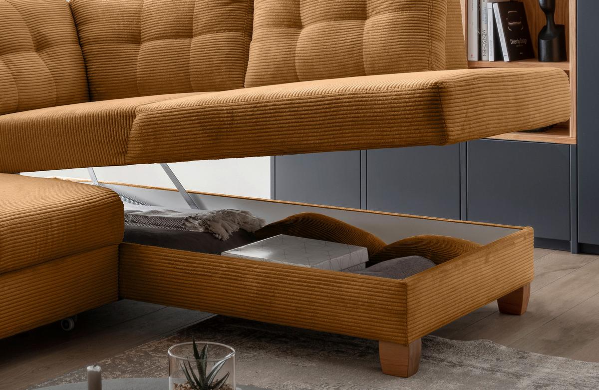 Ecksofa Brizzini Goldfarben S: 274x206 Cm - Goldfarben/Naturfarben, MODERN, Textil (274/206cm) - Livetastic