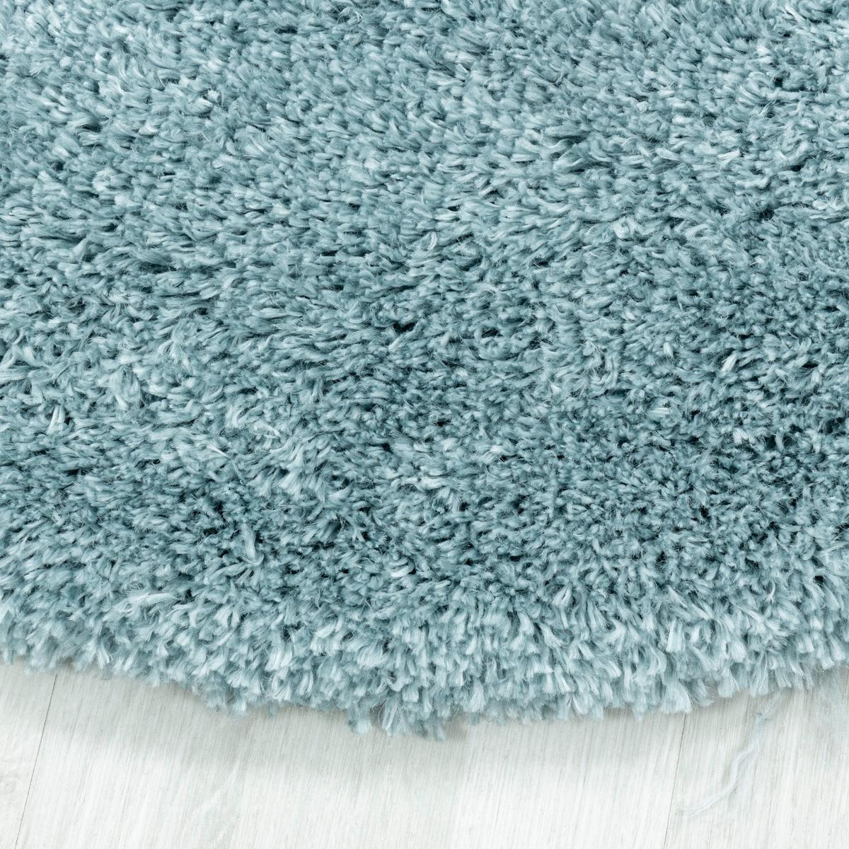 Hochflor Teppich Blau Naturfaser Fluffy Ø 80 cm - Blau, Basics, Textil (80cm)