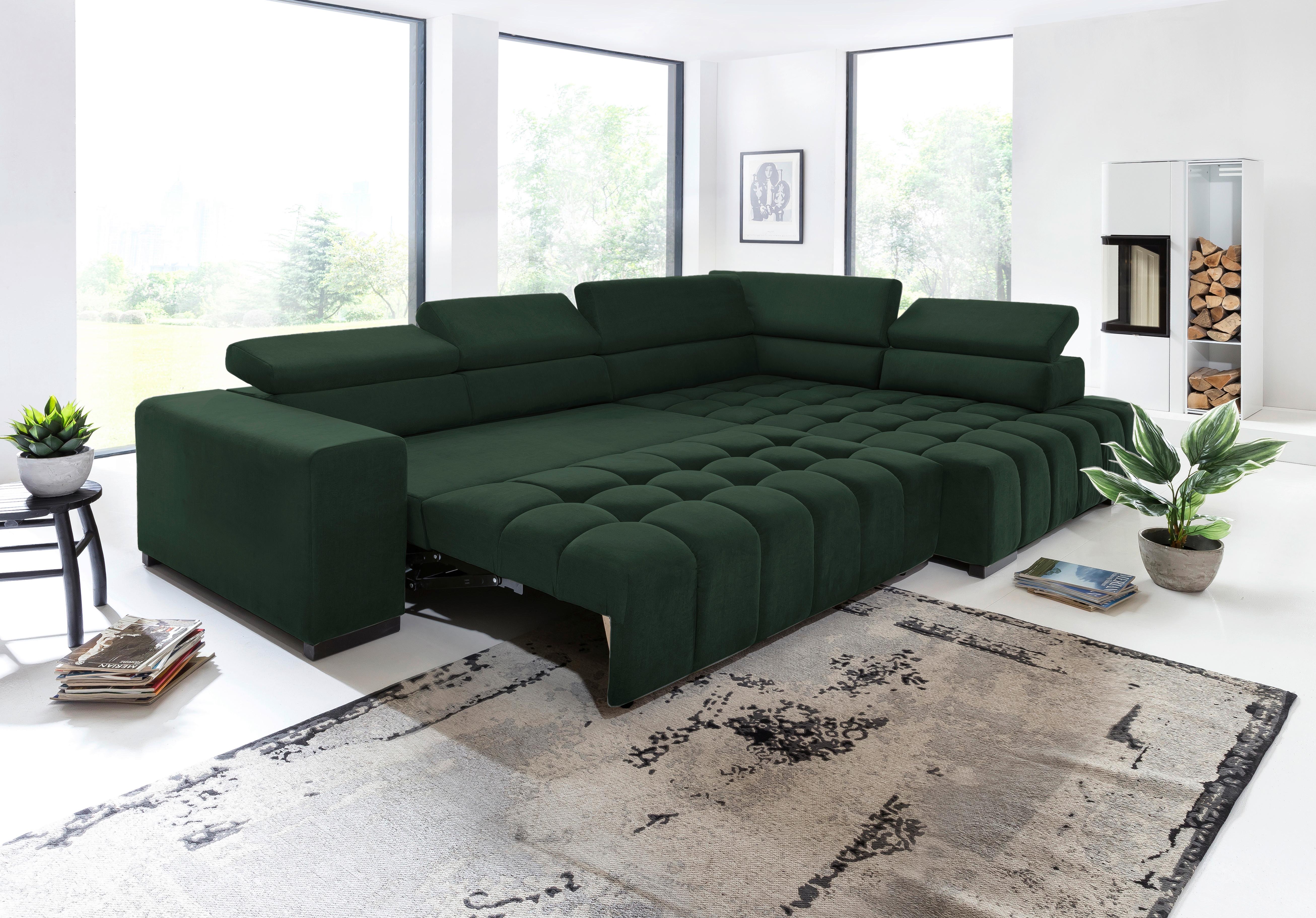Eckschlafsofa Elias Neu Grün S: 307 cm - Schwarz/Grün, Design, Textil (307/201cm) - Livetastic
