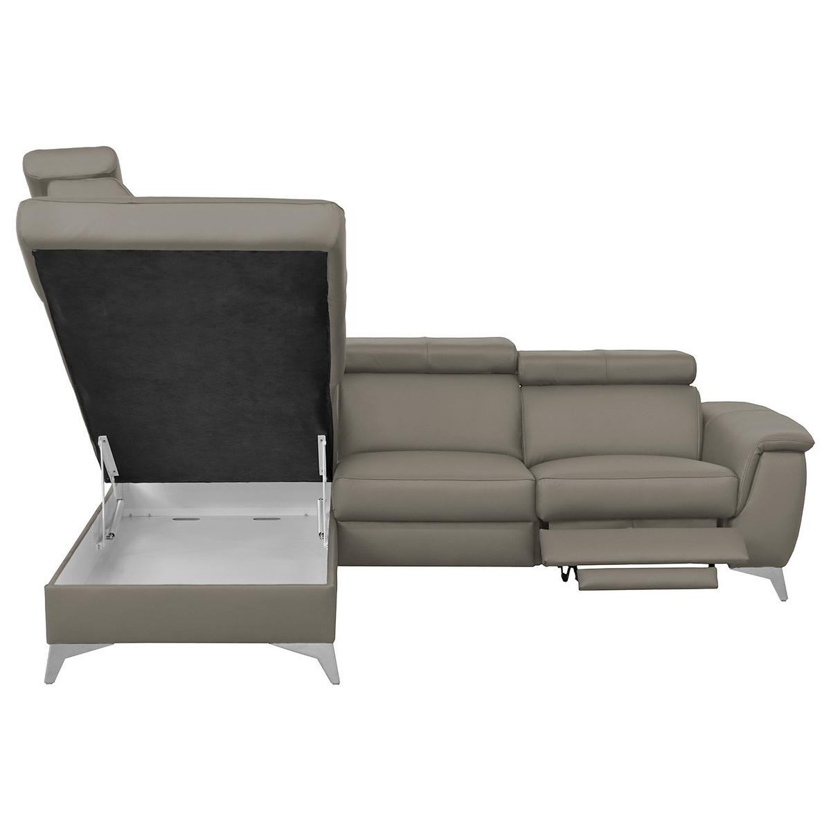 Ecksofa Lince Teilleder Schlammfarben 197x257 - Chromfarben/Schlammfarben, Design, Leder/Textil (197/257cm) - Livetastic