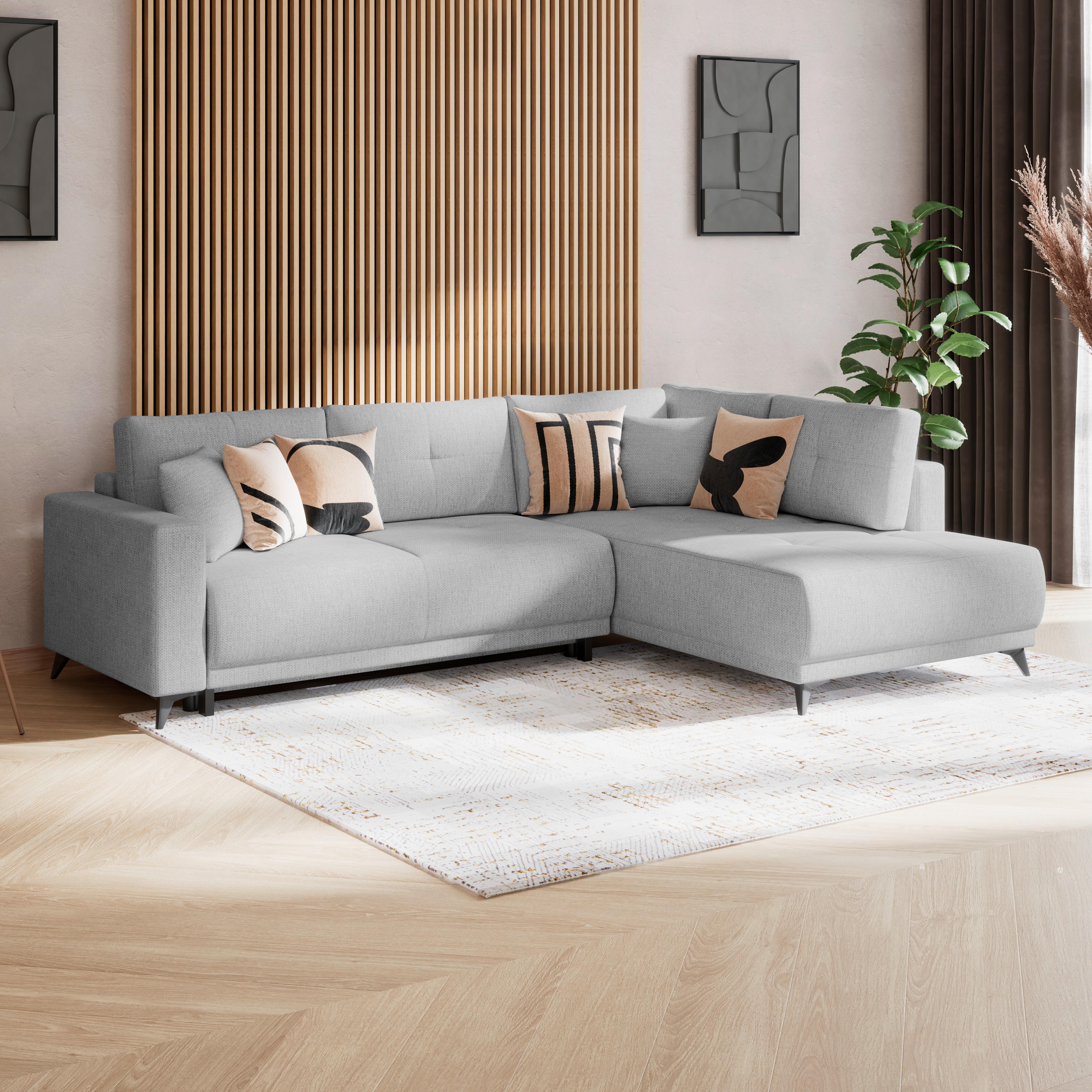 Ecksofa mit Schlaffunktion & Bettkasten Texas Dunkelgrau - Dunkelgrau/Schwarz, KONVENTIONELL, Holz (259/203/203cm)