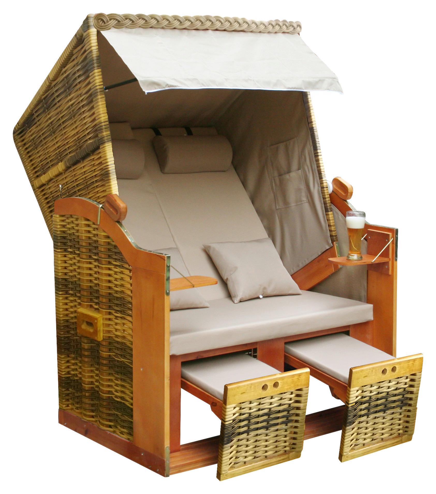 Strandkorb Ostsee Paloma Halblieger 2-Sitzer, Braun - Beige/Braun, KONVENTIONELL, Holz/Wellpappe (119/165/79cm) - Luca Bessoni