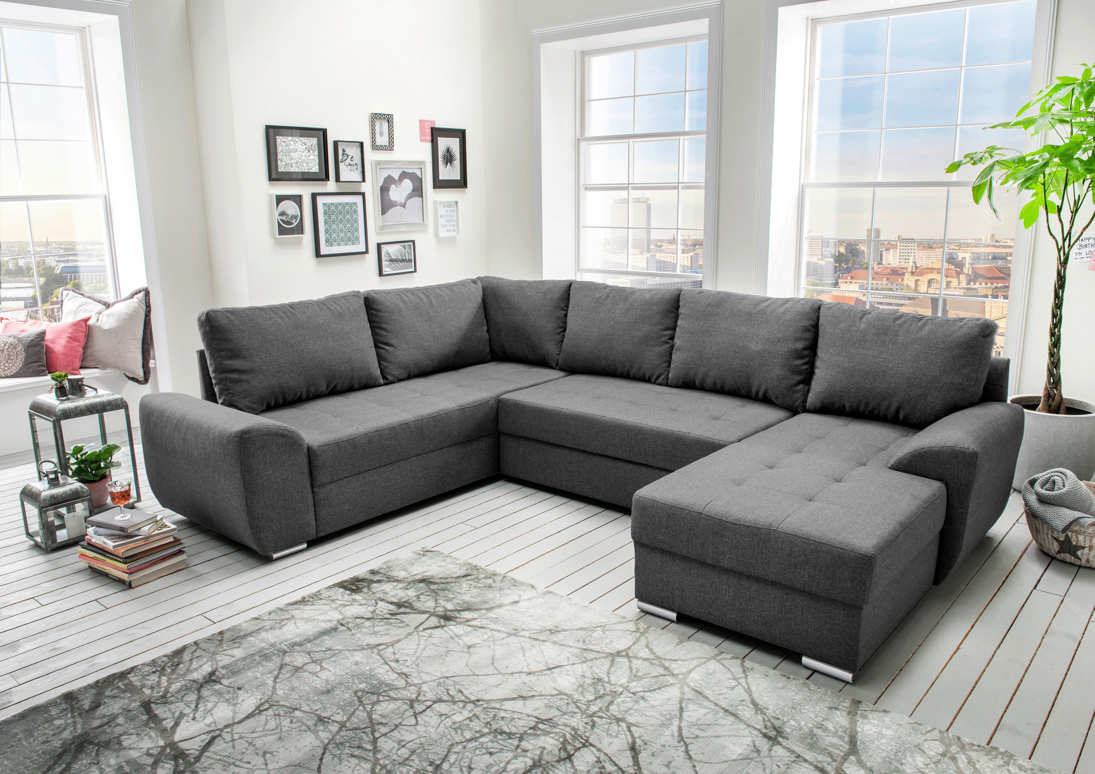 Wohnlandschaft mit Schlaffunktion Sinja - Chromfarben/Anthrazit, KONVENTIONELL, Textil (218/292/156cm) - Livetastic