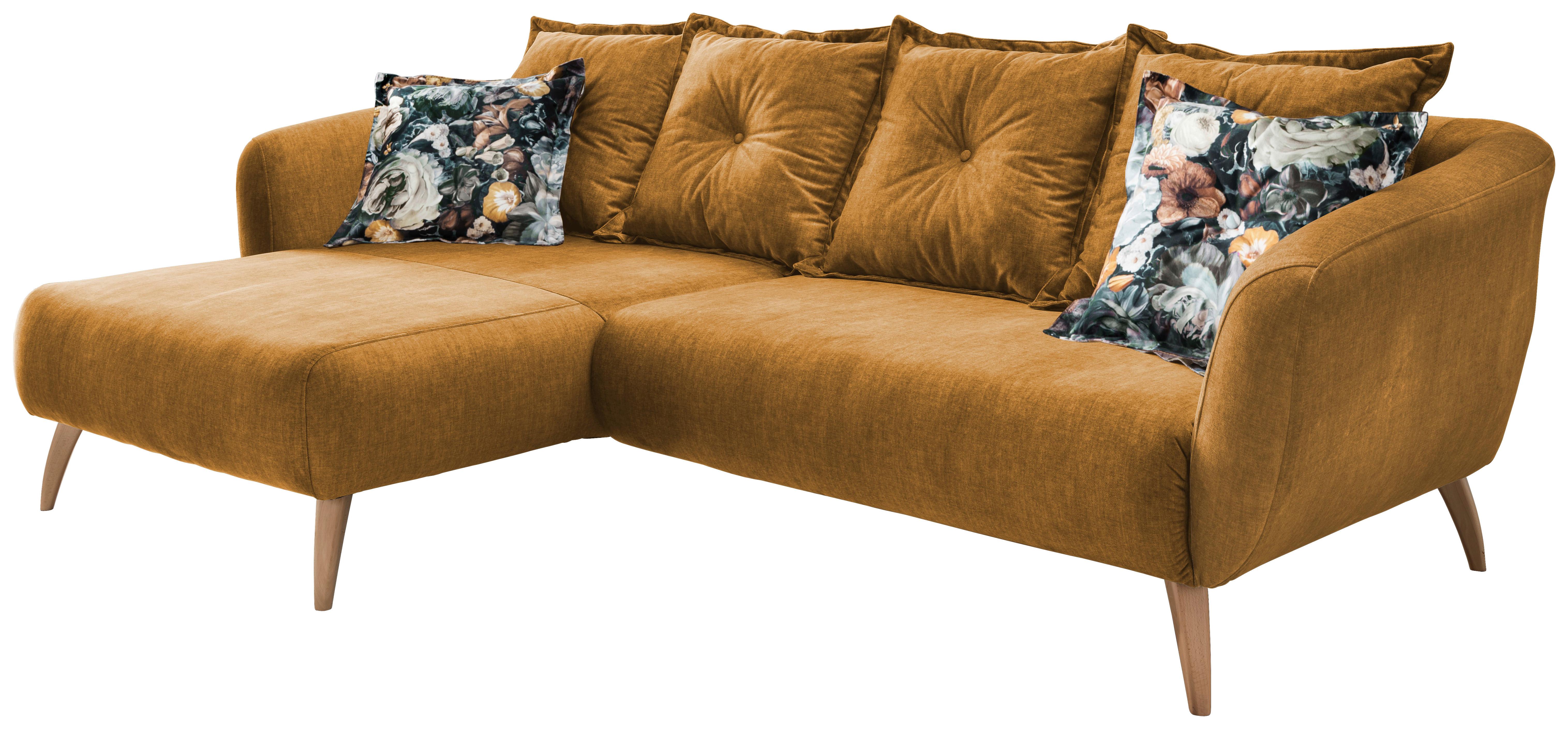 Ecksofa Baggio Gelb S: 162/277 cm - Gelb/Buchefarben, MODERN, Holz/Textil (162/277cm) - Livetastic