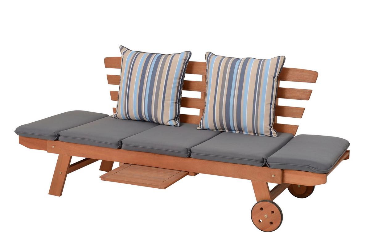 Gartenbank Eukalyptusholz 2-Sitzer Rincon Mit Kissen - Braun/Grau, Basics, Holz/Textil (190/77,5/68cm) - Gardenson