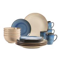 Kombiservice Sandfarben Hellblau 16-Teilig - Sandfarben/Hellblau, Basics, Keramik - Mäser