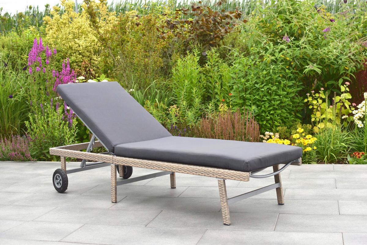Sonnenliege Navarra Metall/Kunststoff mit Rollen - Beige/Grau, MODERN, Kunststoff/Metall (202/35/65cm) - Gardenson