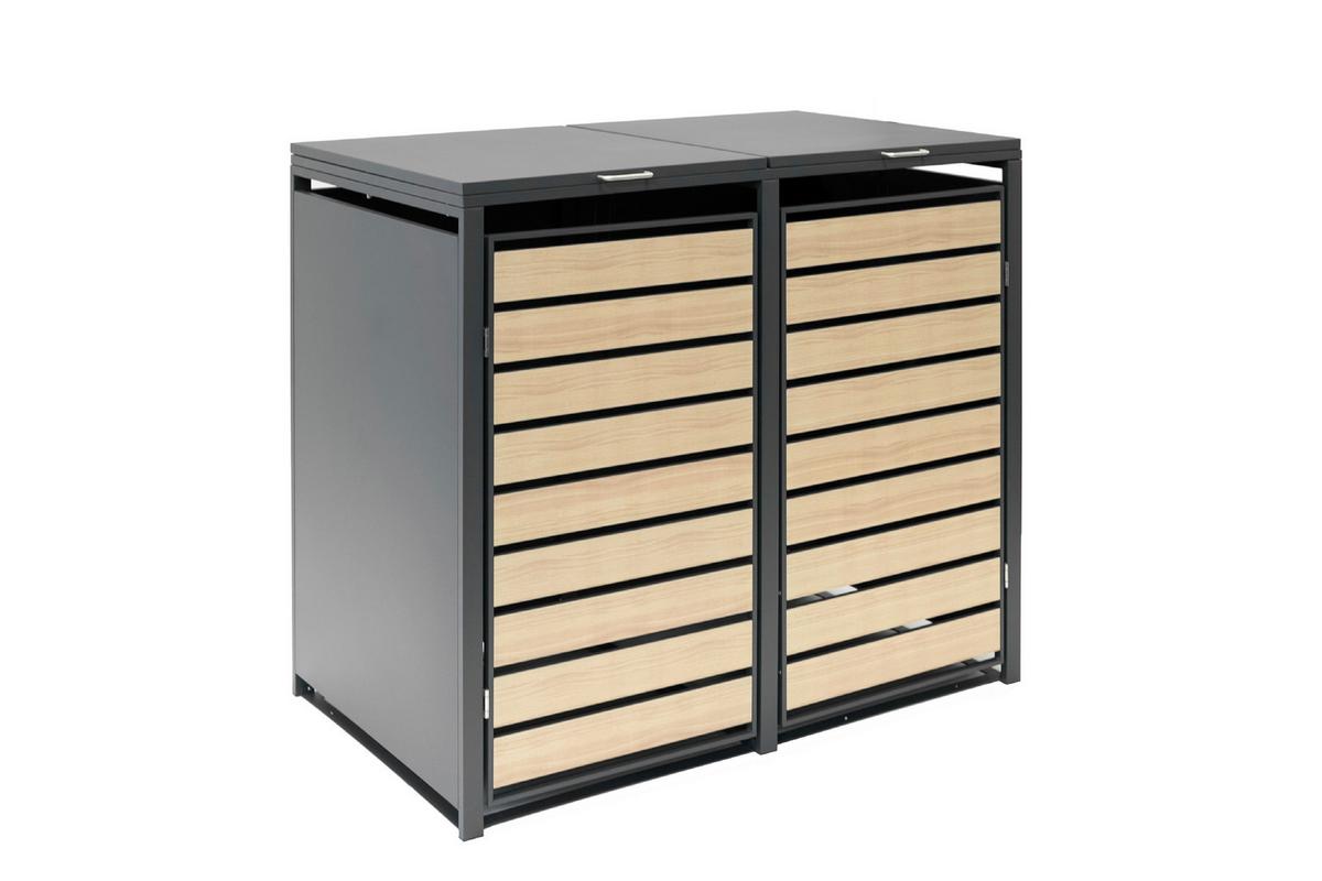 Mülltonnenbox Mülltonnenbox 2-Fach 240 Liter - Anthrazit/Naturfarben, Basics, Metall (80/116/132cm)
