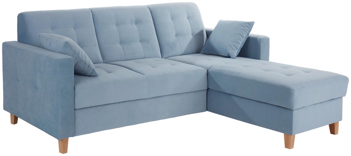 Rohová sedačka BJORN, obojstranná, svetlomodrý zamat - svetlomodrá/prírodná farba, Design, drevo/textil (231/160cm) - Luca Bessoni