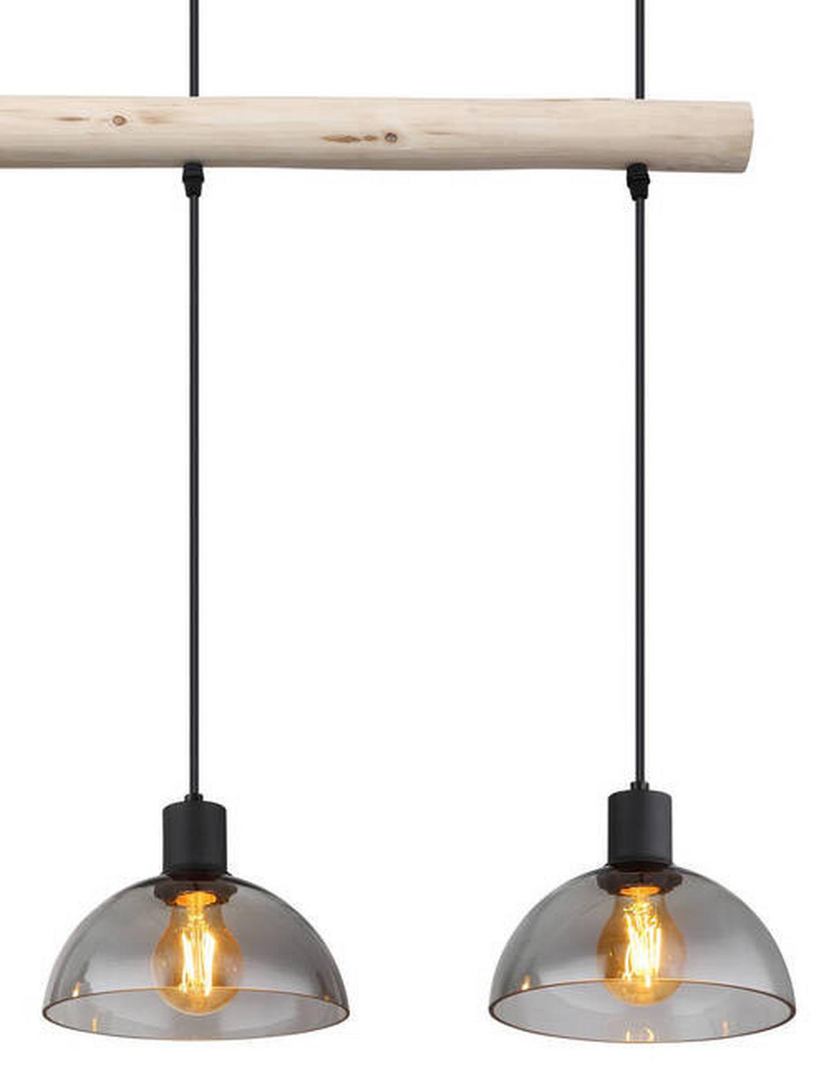 Hängeleuchte 15535-3h - Schwarz/Naturfarben, Natur, Glas/Holz (80/20/120cm) - Globo