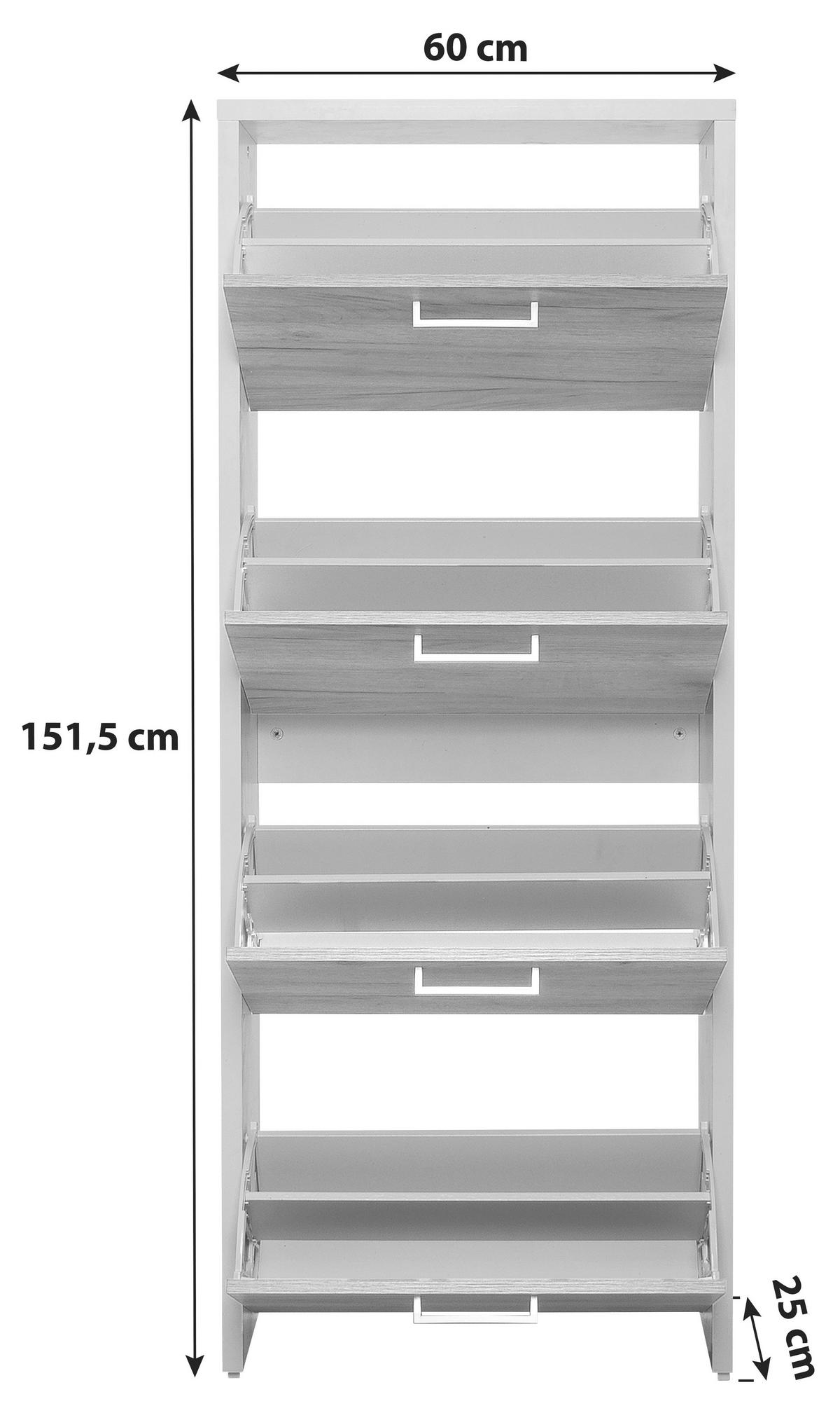 Schuhkipper Fulda 2 4 Klappen Eiche/Weiß B: 60 cm - Eichefarben/Weiß, KONVENTIONELL, Holzwerkstoff (60/151,5/25cm) - MID.YOU
