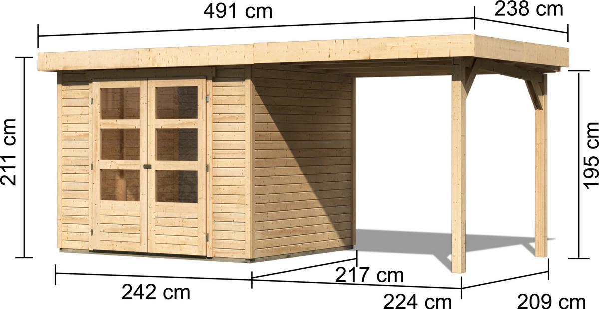 Gartenhaus 491x217x211 Cm - Naturfarben, Basics, Holz (491/217/211cm) - Karibu