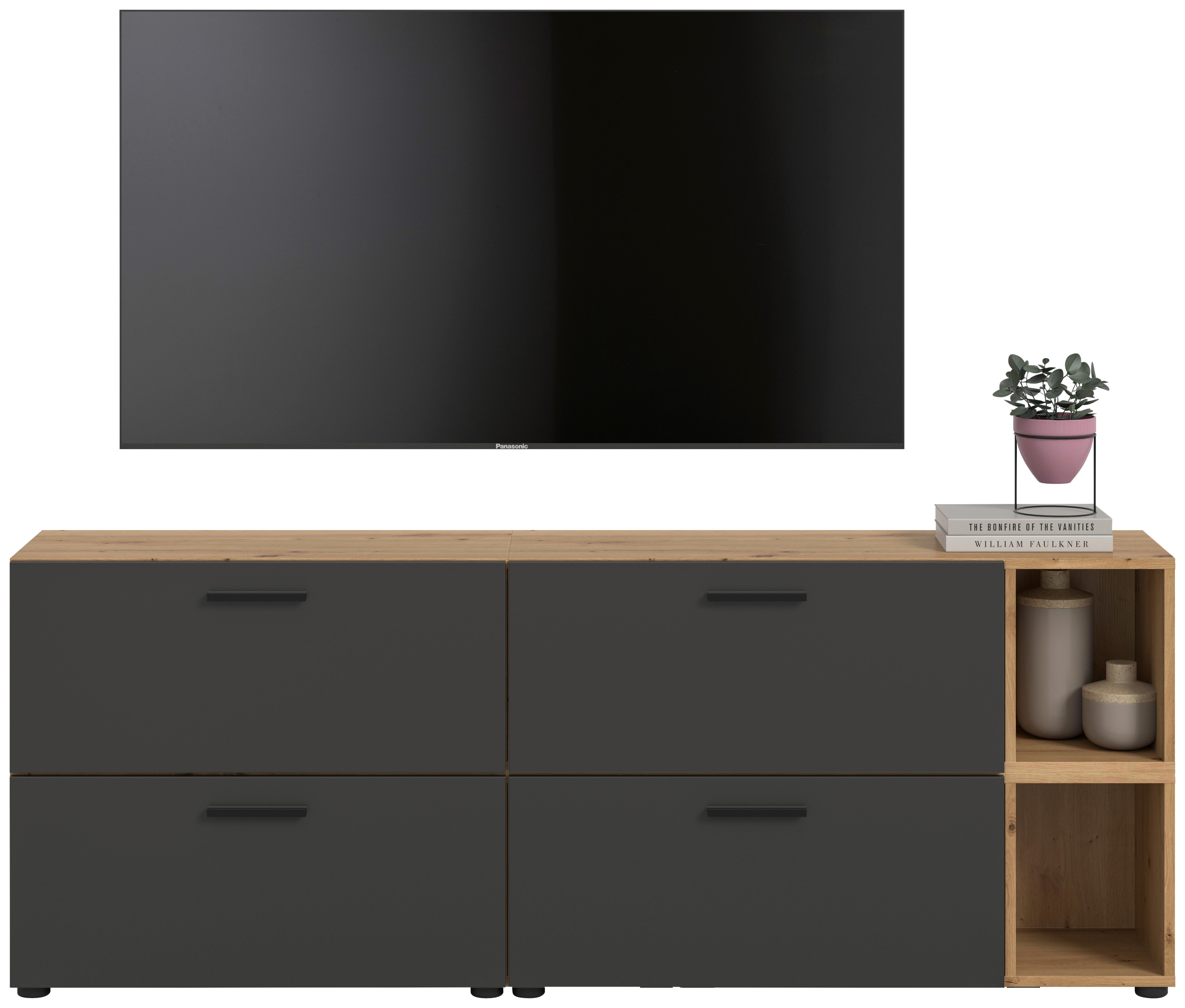 Wohnwand, The One 6, B: 176 cm Grau/Artisan Eiche Dekor