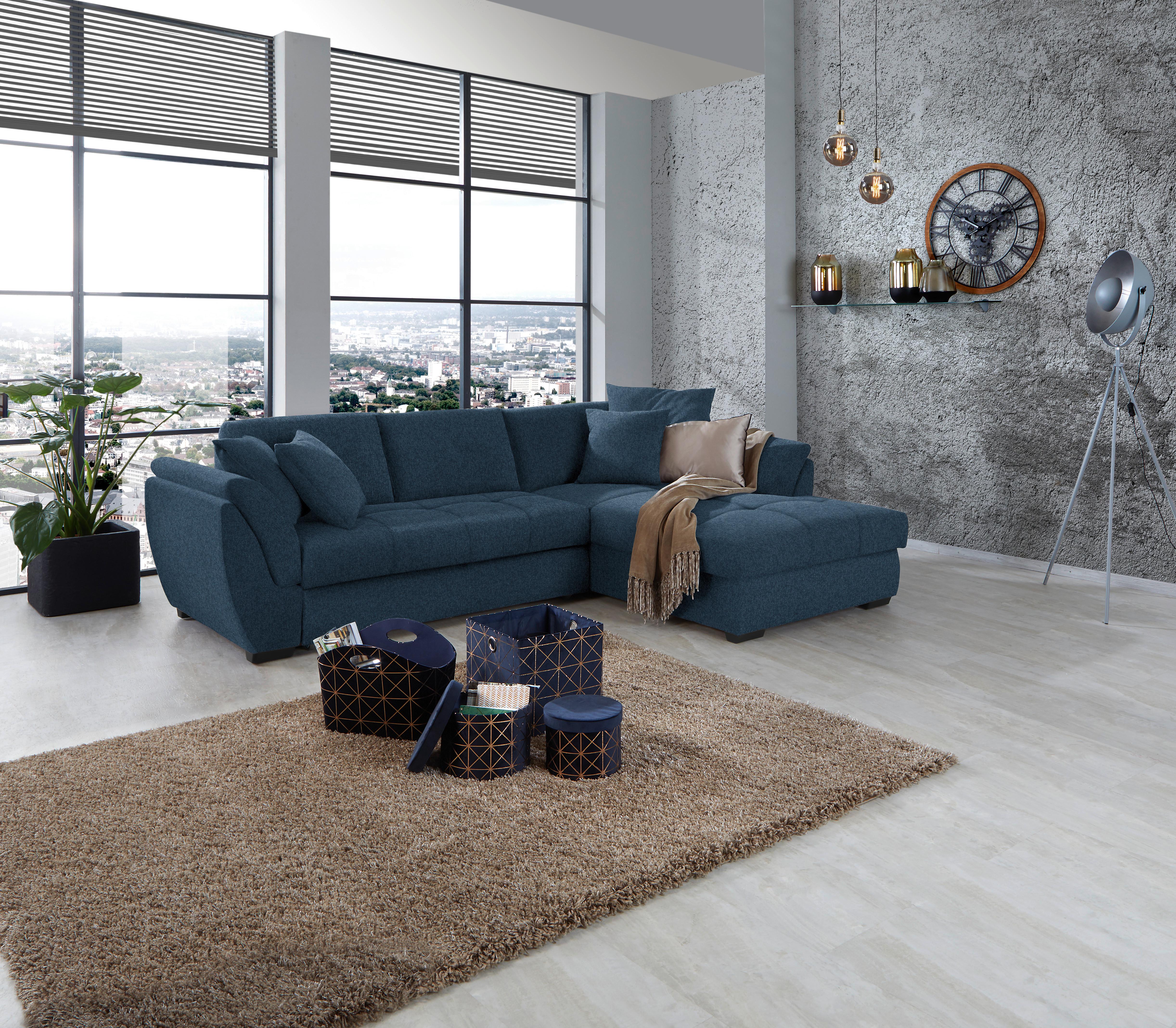 Ecksofa Berisso - Schwarz/Dunkelblau, Design, Textil (278/187cm) - Ondega
