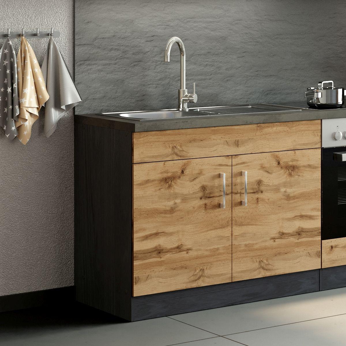 Spülenschrank Mit Spüle B: 100cm Eiche Dekor/Anthrazit - Eichefarben, MODERN, Holzwerkstoff (100/85/60cm) - Held