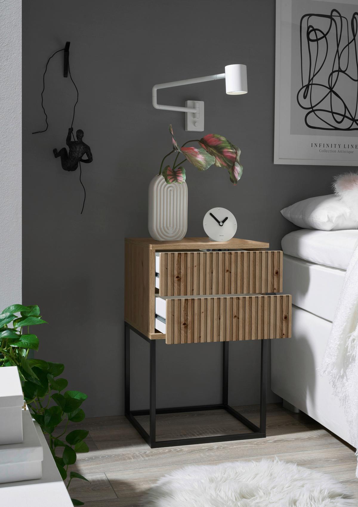 Nachtkästchen Eiche Dekor/ Schwarz H: 65 Cm Marle - Schwarz/Eiche Artisan, MODERN, Holzwerkstoff/Metall (40/65/38,5cm) - Livetastic