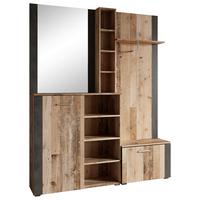 Garderobe Barry Old Wood / Anthrazit B 150 Cm Mit Spiegel - Anthrazit/Naturfarben, Basics, Holzwerkstoff (150/190/32cm)