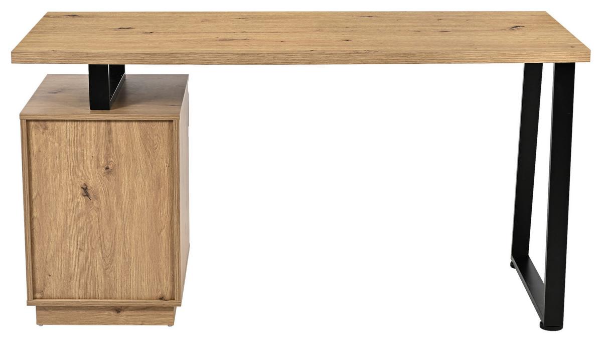 Schreibtisch Rimini Eichefarben B: 140 cm - Schwarz/Eiche Artisan, Trend, Holzwerkstoff/Metall (140/74/60cm)