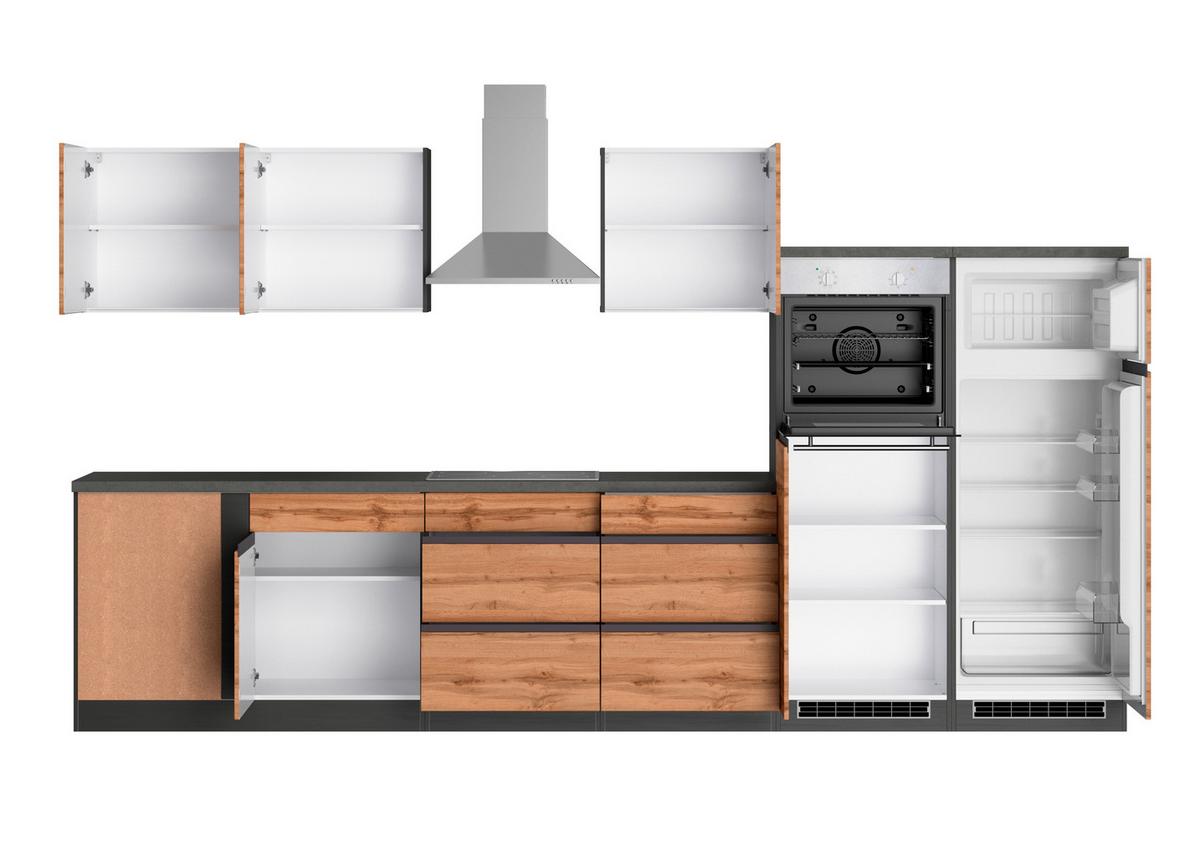 Eckküche Turin mit Geräten 240x360 cm Graphit/Eiche Dekor - Eiche Wotan/Graphitfarben, Design, Holzwerkstoff (240/360cm) - Held