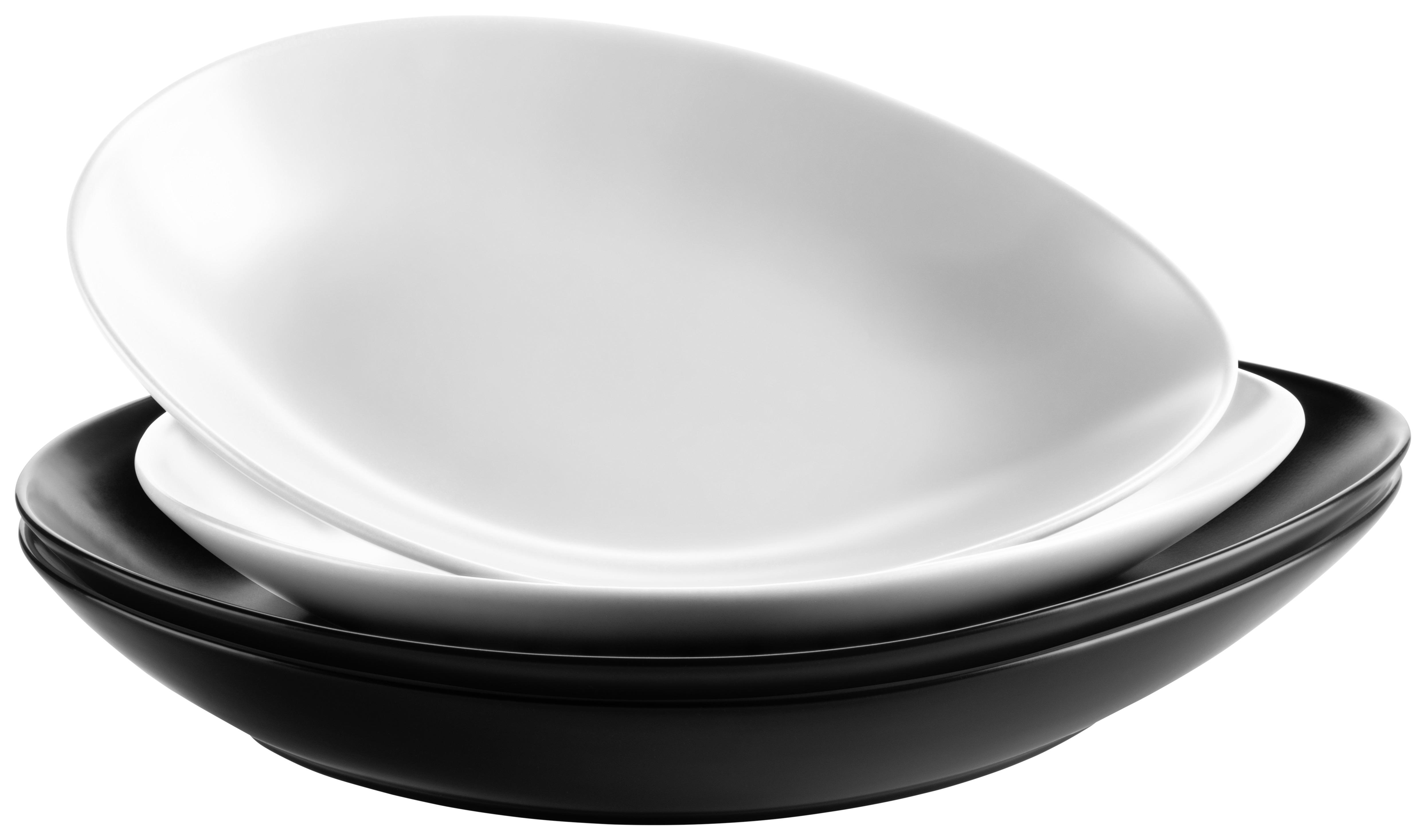 Speiseteller Keramik Oval Schwarz/weiß 4tlg Glendal - Schwarz/Weiß, Basics, Keramik - Mäser