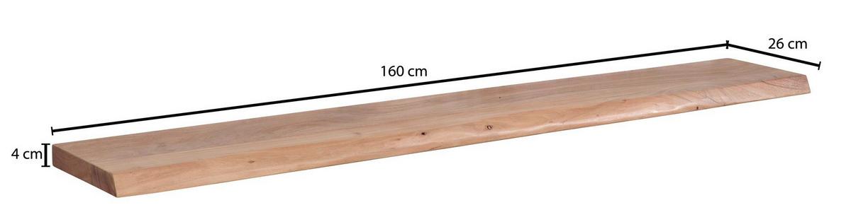 Nástěnná police z masivního dřeva š: 140cm - barvy akácie, Moderní, dřevo (140/4/26cm) - MID.YOU