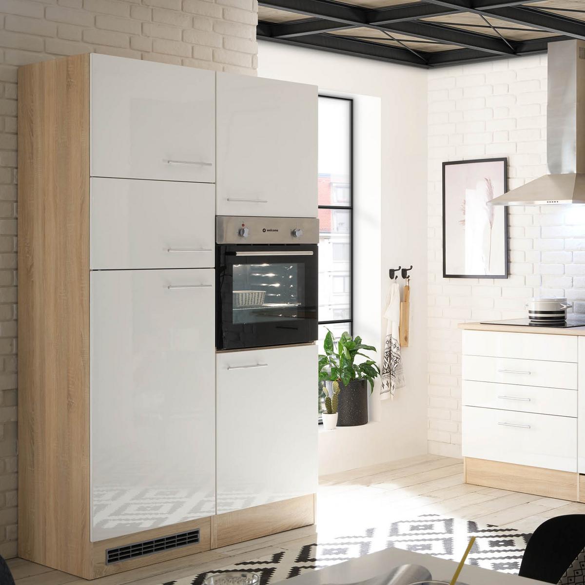 Küchenzeile Laurel mit Geräten 310 cm Weiß/Eiche Dekor - Weiß/Sonoma Eiche, MODERN, Holzwerkstoff (310cm) - MID.YOU