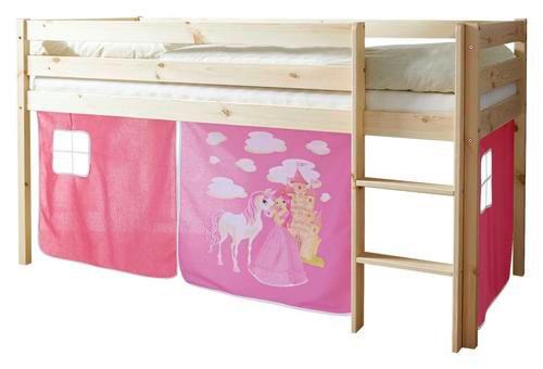 Spielbett Malte Pink Kiefer Massiv 90 cm Vorhang Leiter - Pink/Naturfarben, Natur, Holz (90/200cm) - MID.YOU