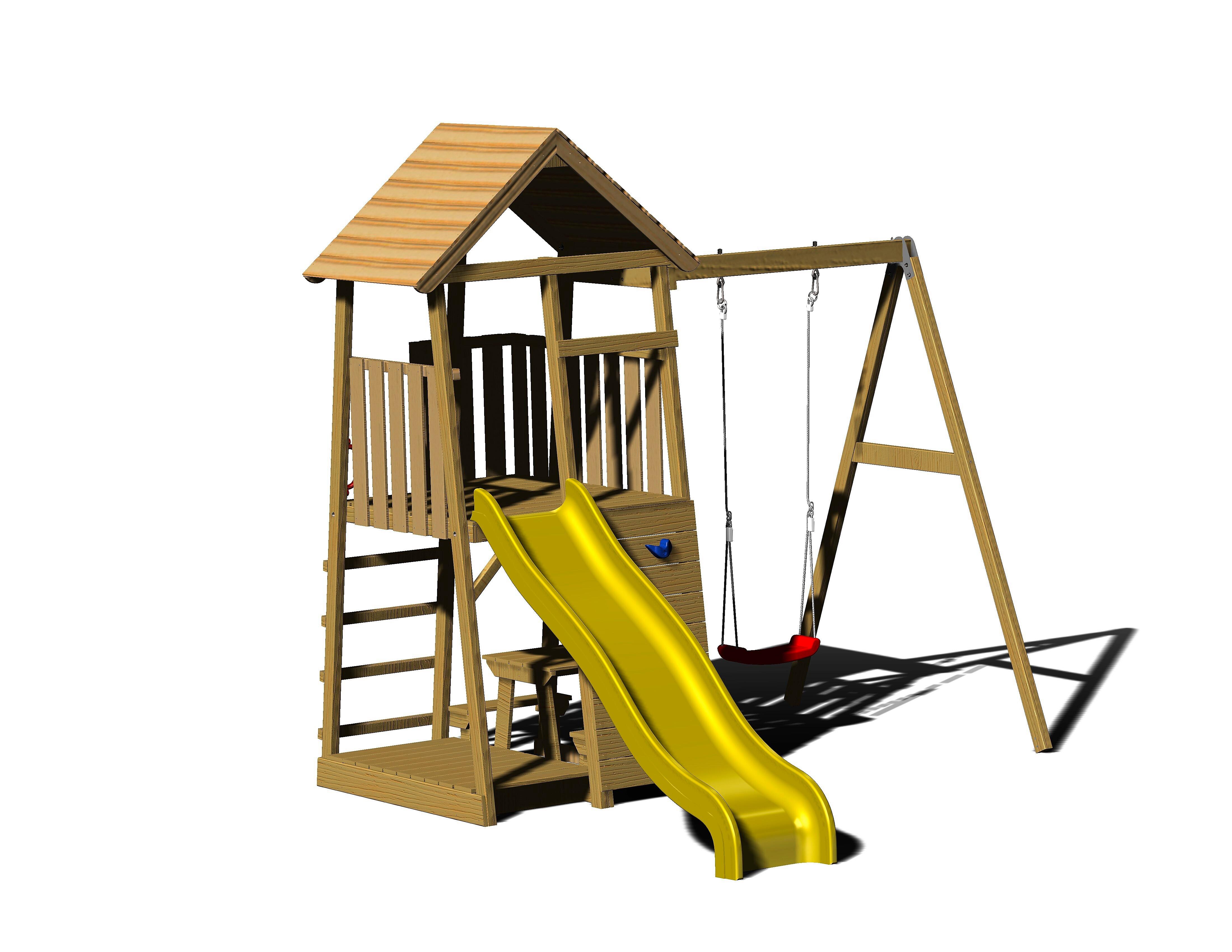 Spielturm Pelikan Gelb/naturfarben, B: 270 Cm - Gelb/Naturfarben, KONVENTIONELL, Holz (270/270/280cm)