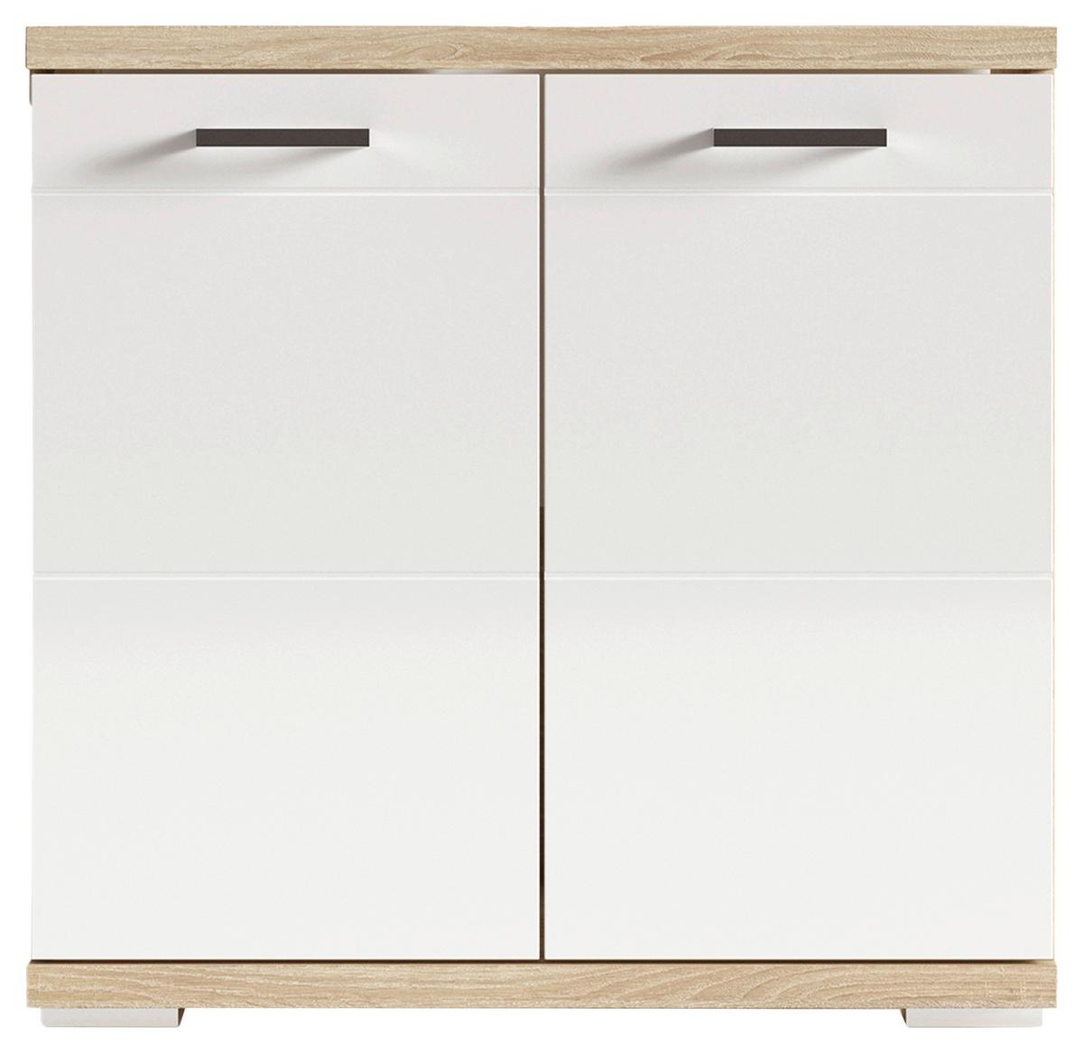 Waschbeckenunterschrank Nebraska B: 60 Cm Sonoma Eiche - Weiß Hochglanz/Silberfarben, MODERN, Holzwerkstoff (60/59/31,5cm) - MID.YOU