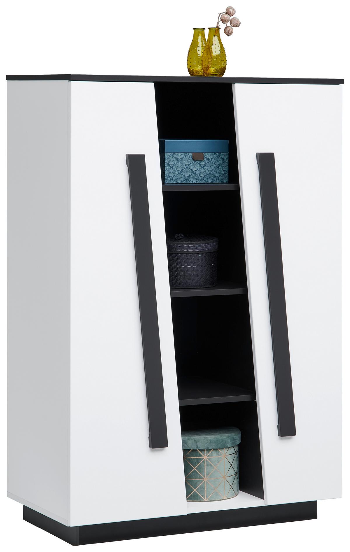 Highboard B: 85 cm Maxi Weiß/Grau - MODERN, Holzwerkstoff (85/127,5/42cm)
